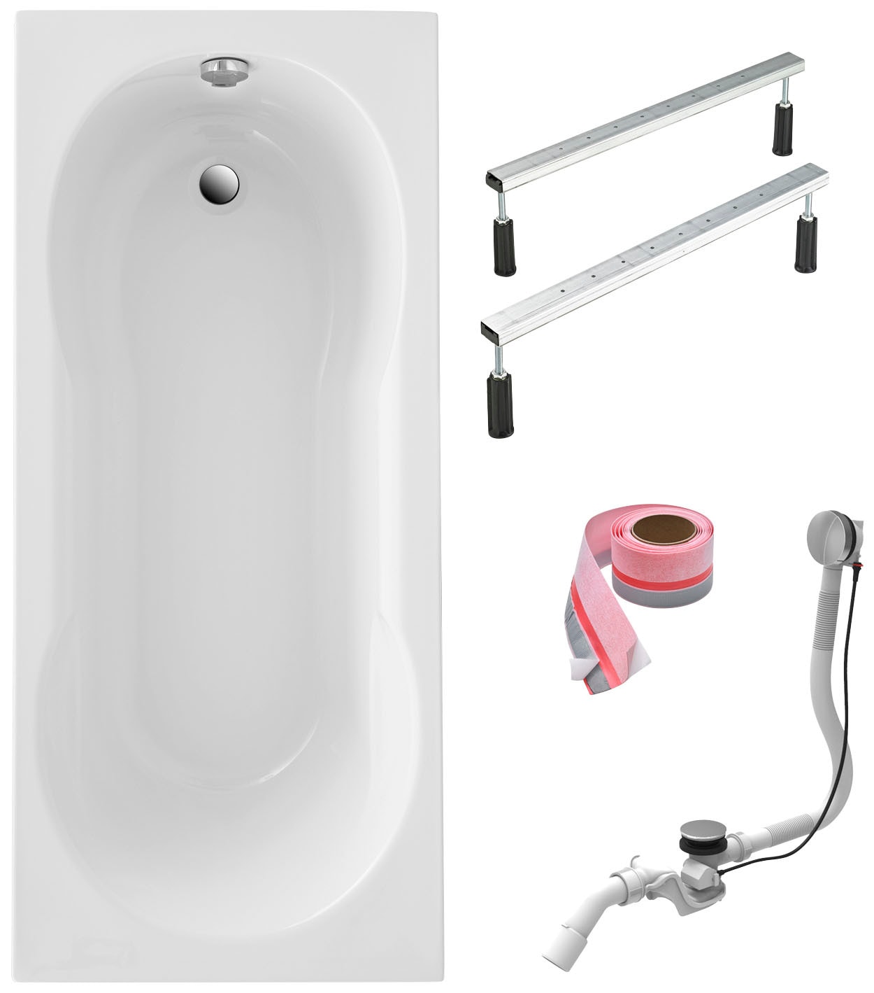 Einbauwanne OTTOFOND, B:75cm L:170cm, weiß, Aluminium, Kunststoff, Sanitäracryl, Badewannen, "Körperformwanne", 170x75 cm, mit Fußgestell,