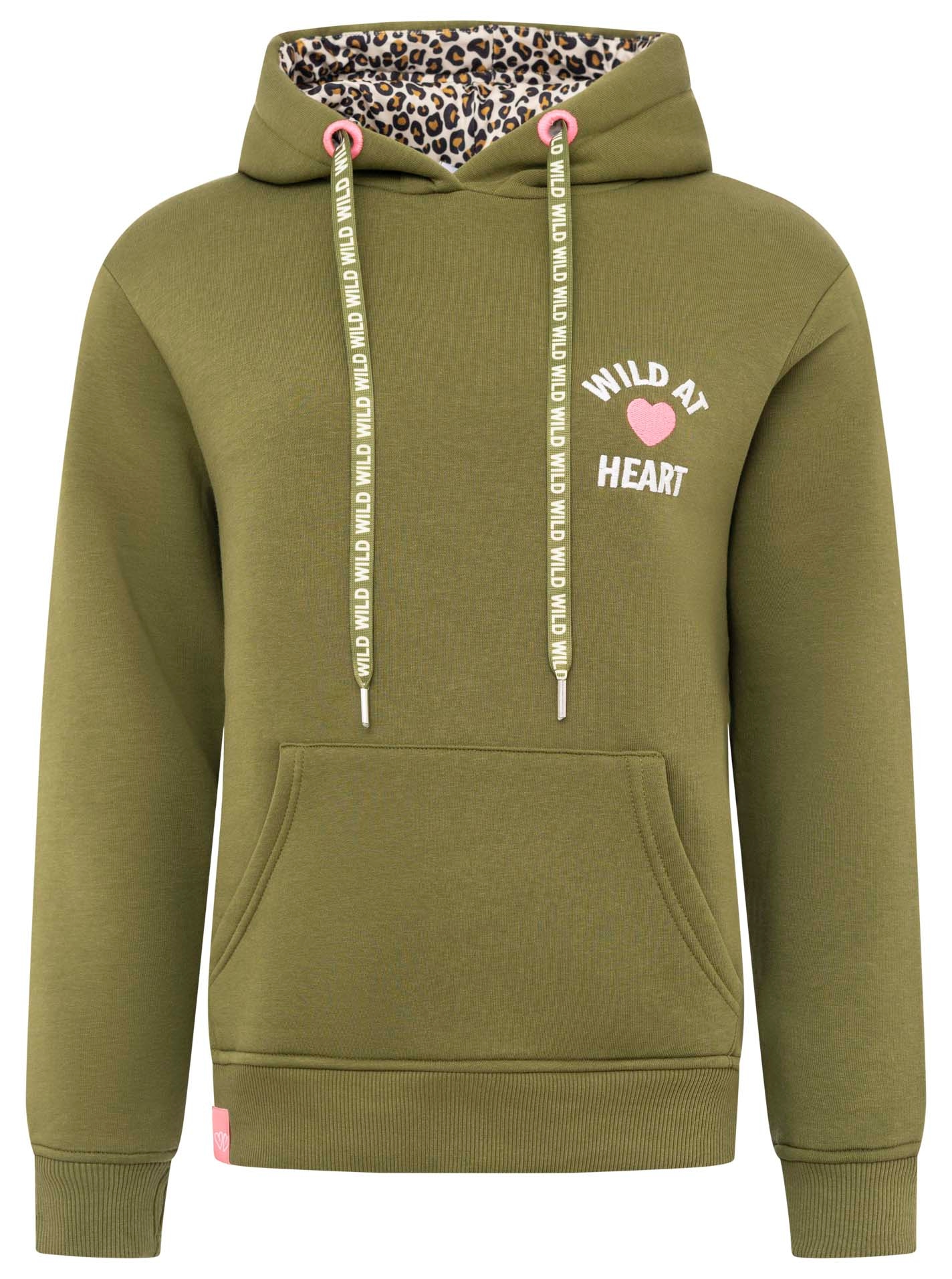 Zwillingsherz Hoodie »"Wild at heart"«, Leo Kapuze und Stickerei, bedruckter Kordelzug, gestrickte Bündchen
