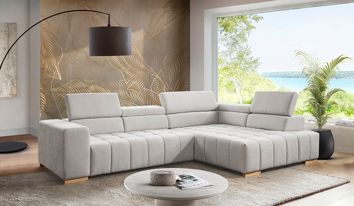 exxpo - sofa fashion Ecksofa "Elianos, hoher Sitzkomfort, aufwendige Kreuzsteppung im Sitz, L-Form" Kopfteile & Sitztiefe verstellbar, ohne Bettfunktion