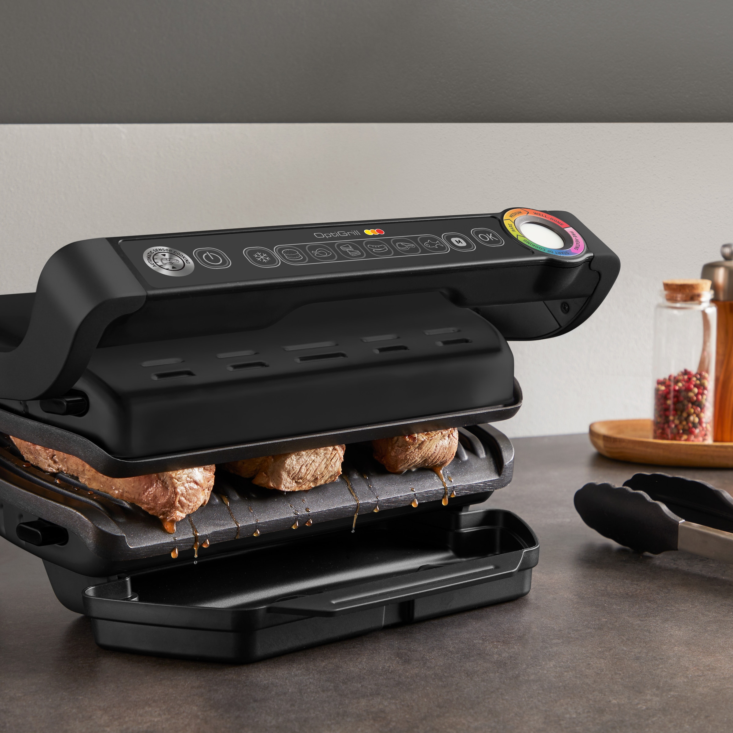 Tefal Kontaktgrill »OptiGrill« 2000 W 6 Programme, Lichtindikator des Garzustands, abnehmbare Grillplatten