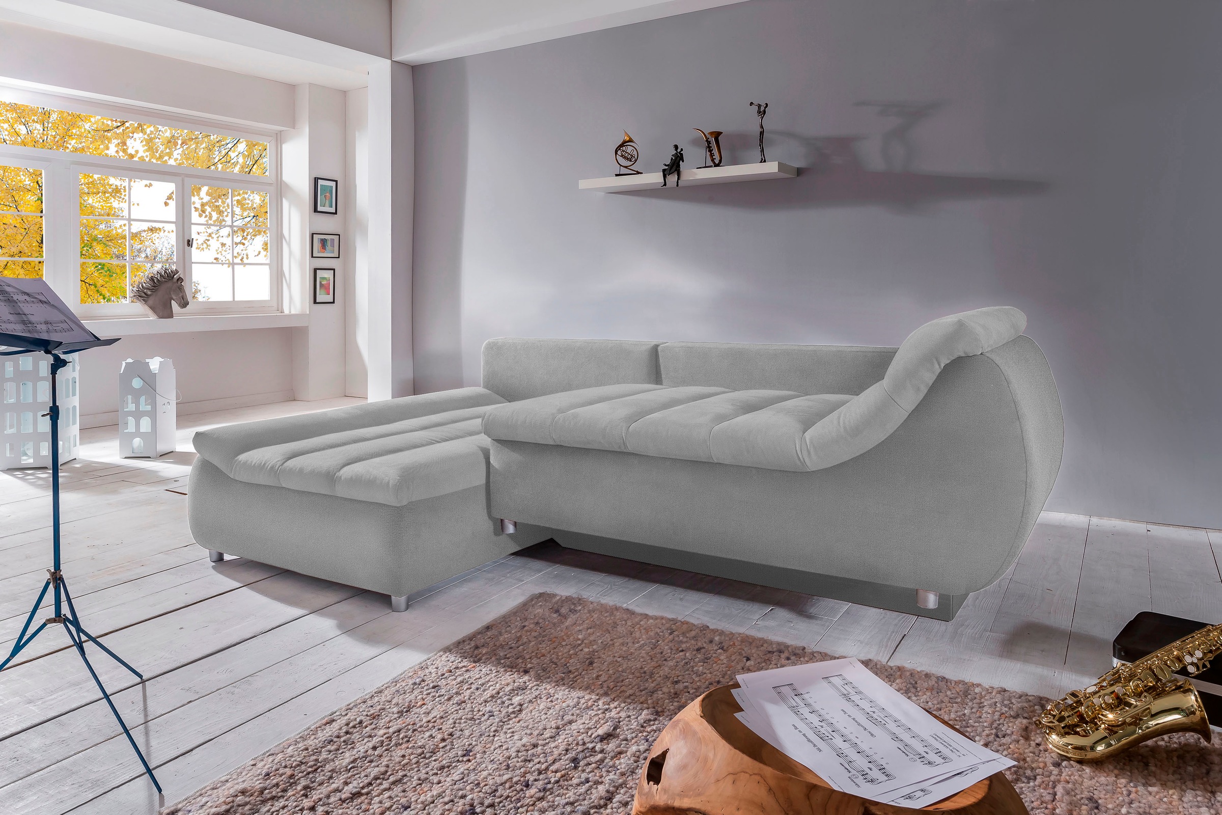 INOSIGN Ecksofa »Imola elegant und bequem, aktuelle Steppung im Sitz, L-Form«, wahlweise mit Bettfunktion