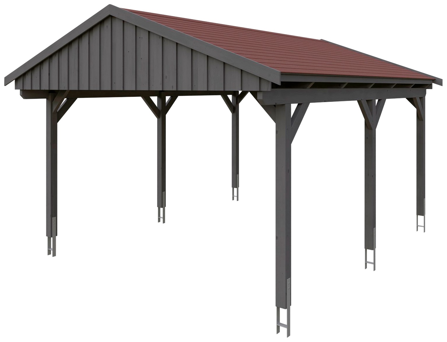 Skanholz Einzelcarport »Fichtelberg«, Leimholz-Nordisches Fichtenholz, dunkelgrau, mit roten Schindeln