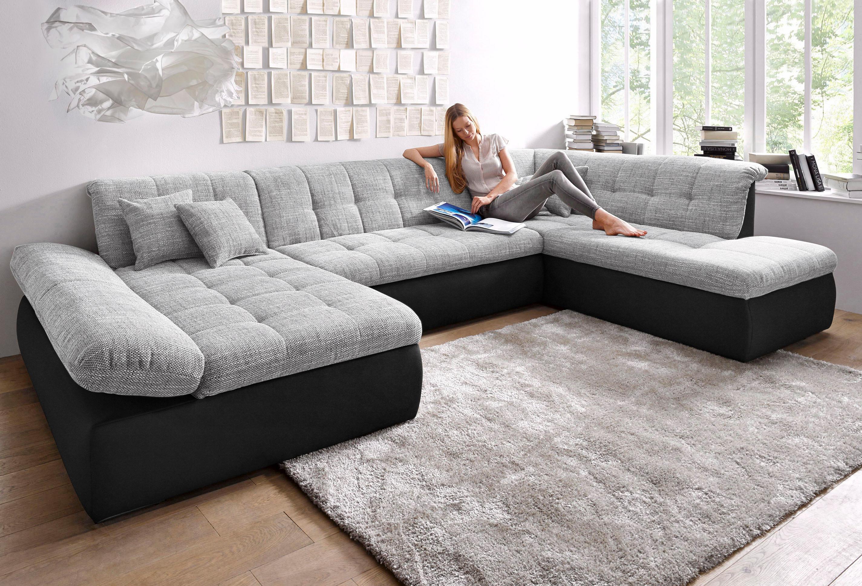 DOMO collection Wohnlandschaft "MORIC 353x216x80 cm, mit viel Platz, U-Form, auch in Cord" im XXL-Format, wahlweise mit Bettfunktion und Armlehnenverstellung