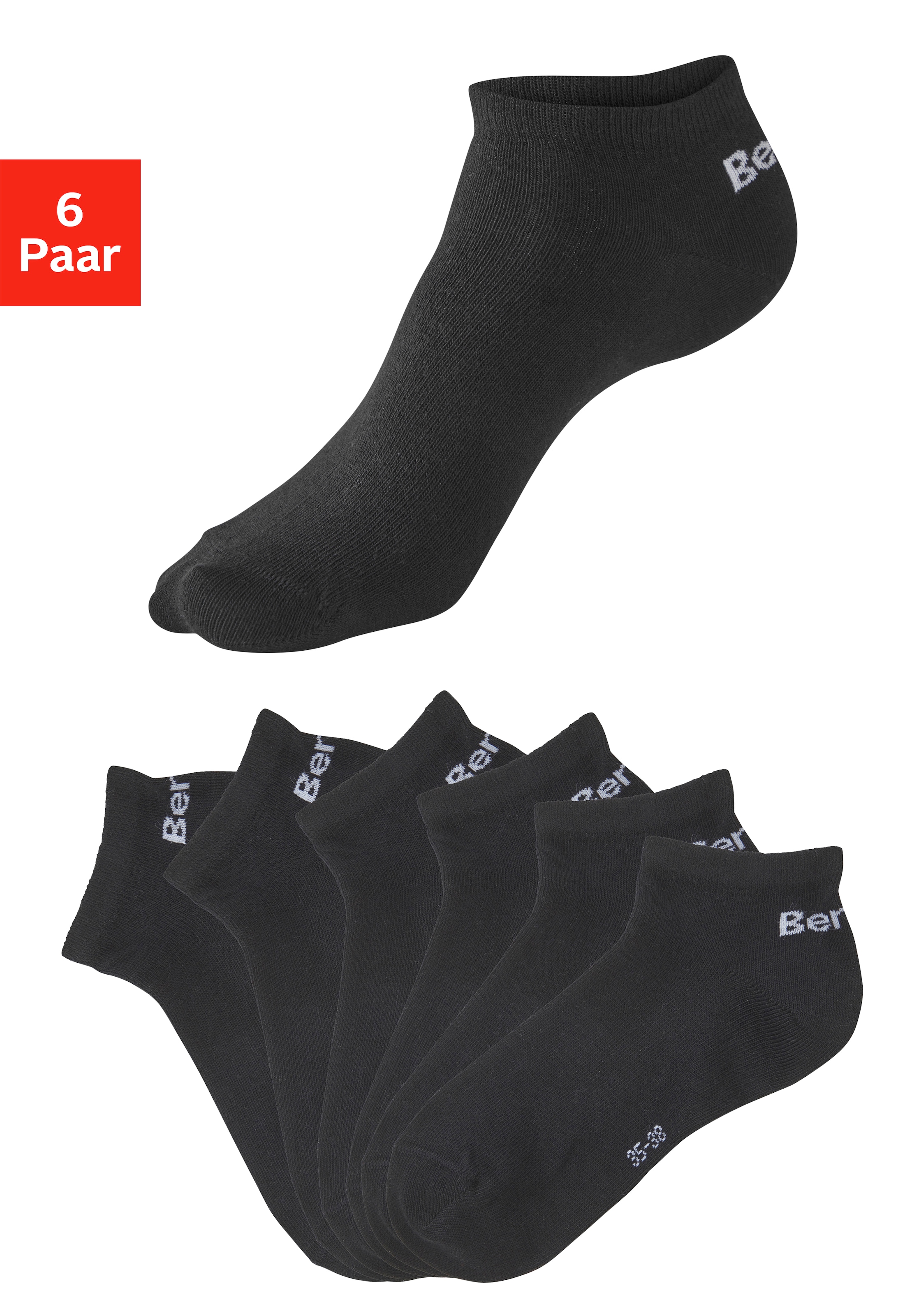 Bench. Sneakersocken "für Damen und Herren in Baumwollmischung, für Sport und Freizeit" Packung, 6 Paar tlg. mit klassischem Logoschriftzug, ohne Frottee