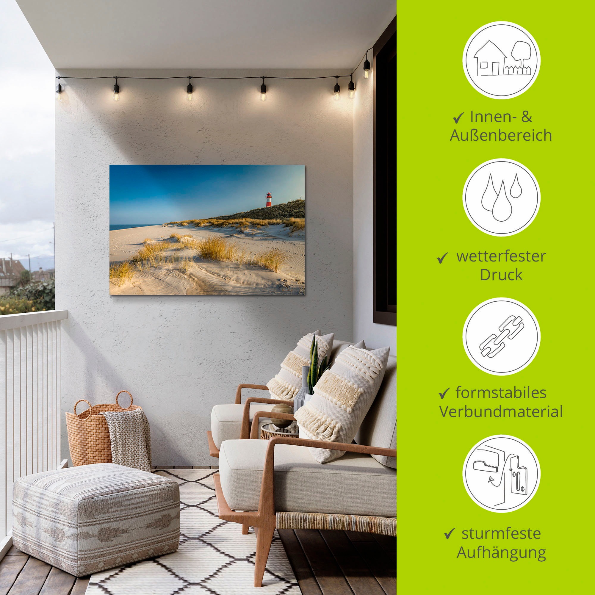 Artland Wandbild »Leuchtturm List-Ost Ellenbogen-Halbinsel«, Strandbilder, (1 St.), als Alubild, Outdoorbild, Leinwandbild, Poster in verschied. Größen