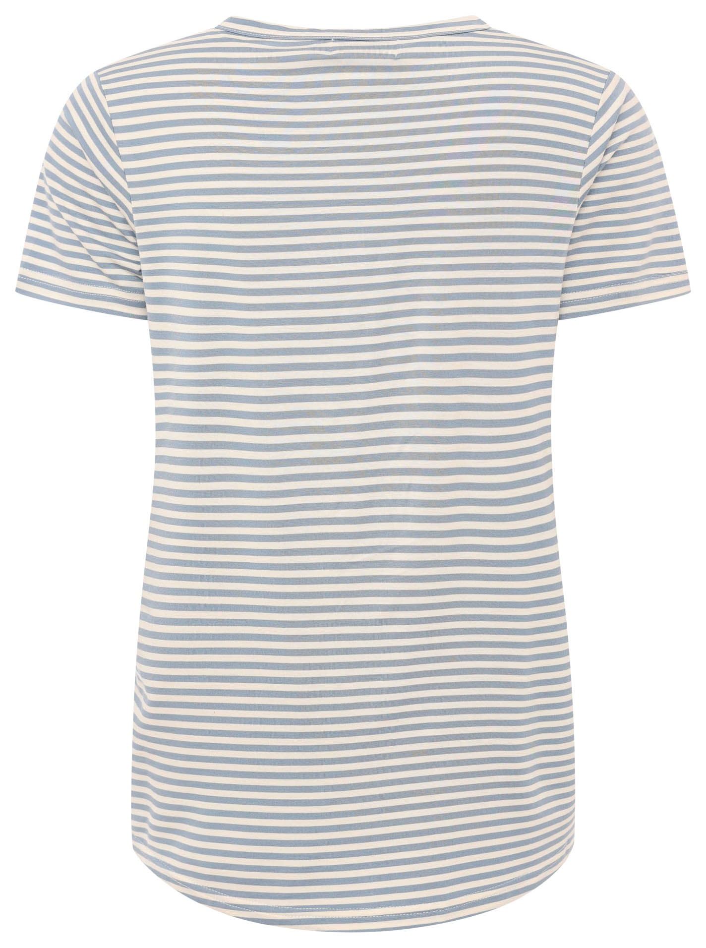 T-Shirt ZWILLINGSHERZ "Positive Vibes", Damen, Gr. L, jeansblau, Web, Obermaterial: 95% Viskose, 5% Elasthan, bestickt, geringelt, bequem hüftbedeckend, Rundhals, gerader Abschluss, Shirts T-Shirt, gestickter Statement Schriftzug, Rundhals 3