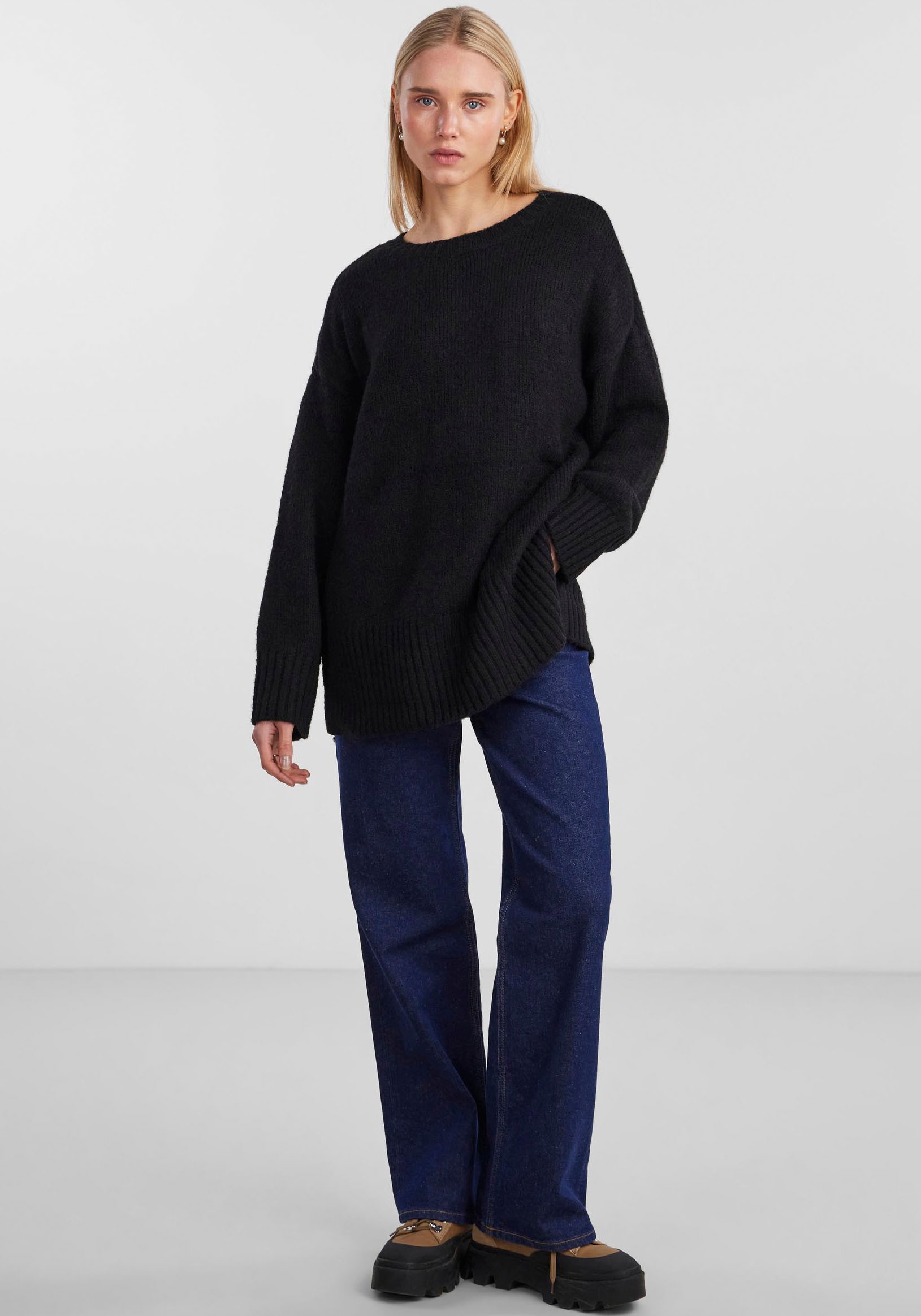 pieces Rundhalspullover »PCNANCY LS LOOSE O-NECK KNIT NOOS BC«, Oversized