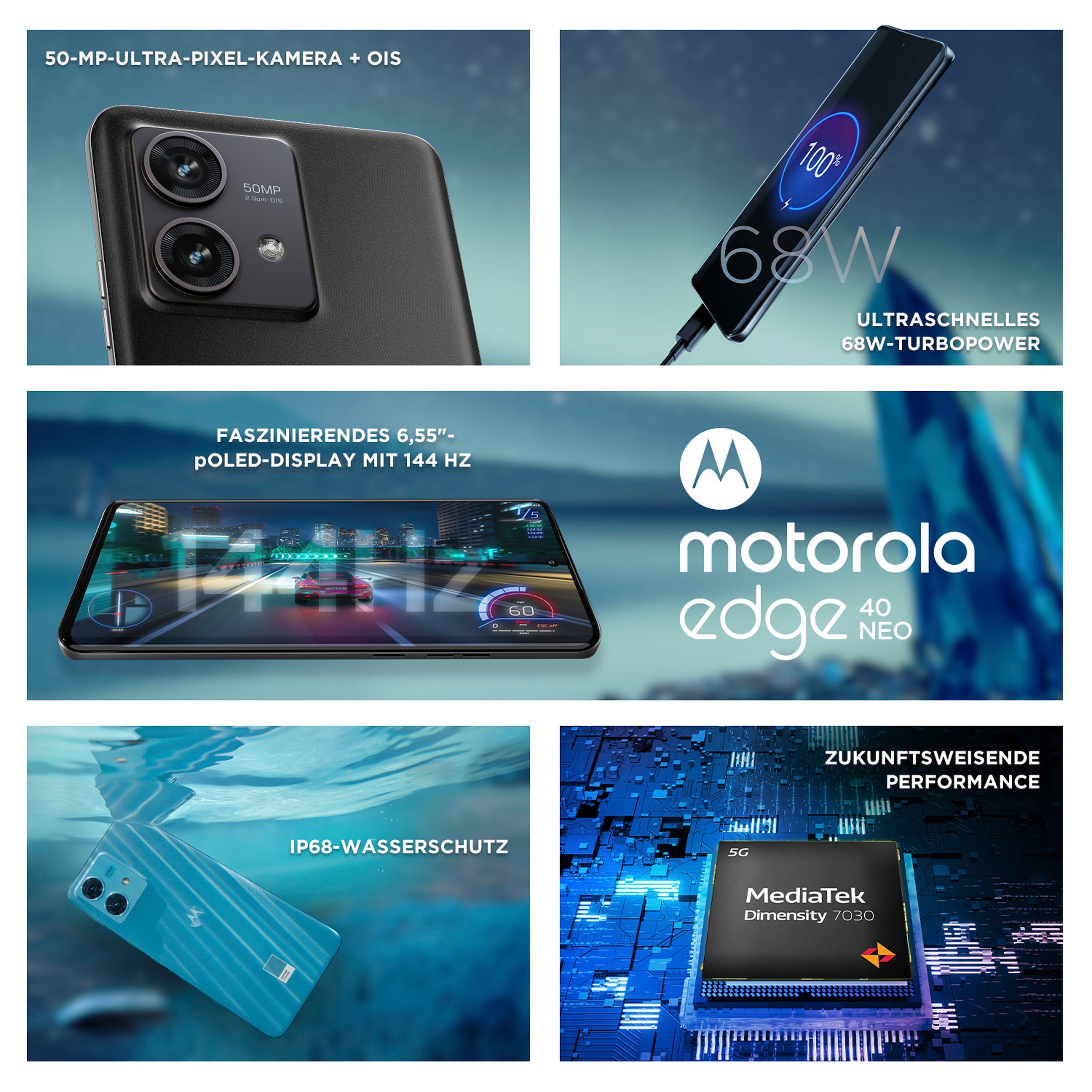 Motorola Smartphone »edge 40 neo, 256 GB«, Black Beauty, 16,64 cm/6,55 Zoll, 256 GB Speicherplatz, 50 MP Kamera