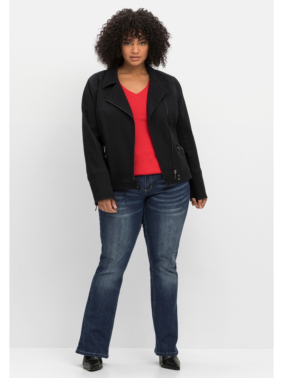 sheego by Joe Browns Kurzjacke »Große Größen«, ohne Kapuze, im Biker-Stil, mit besticktem Rücken
