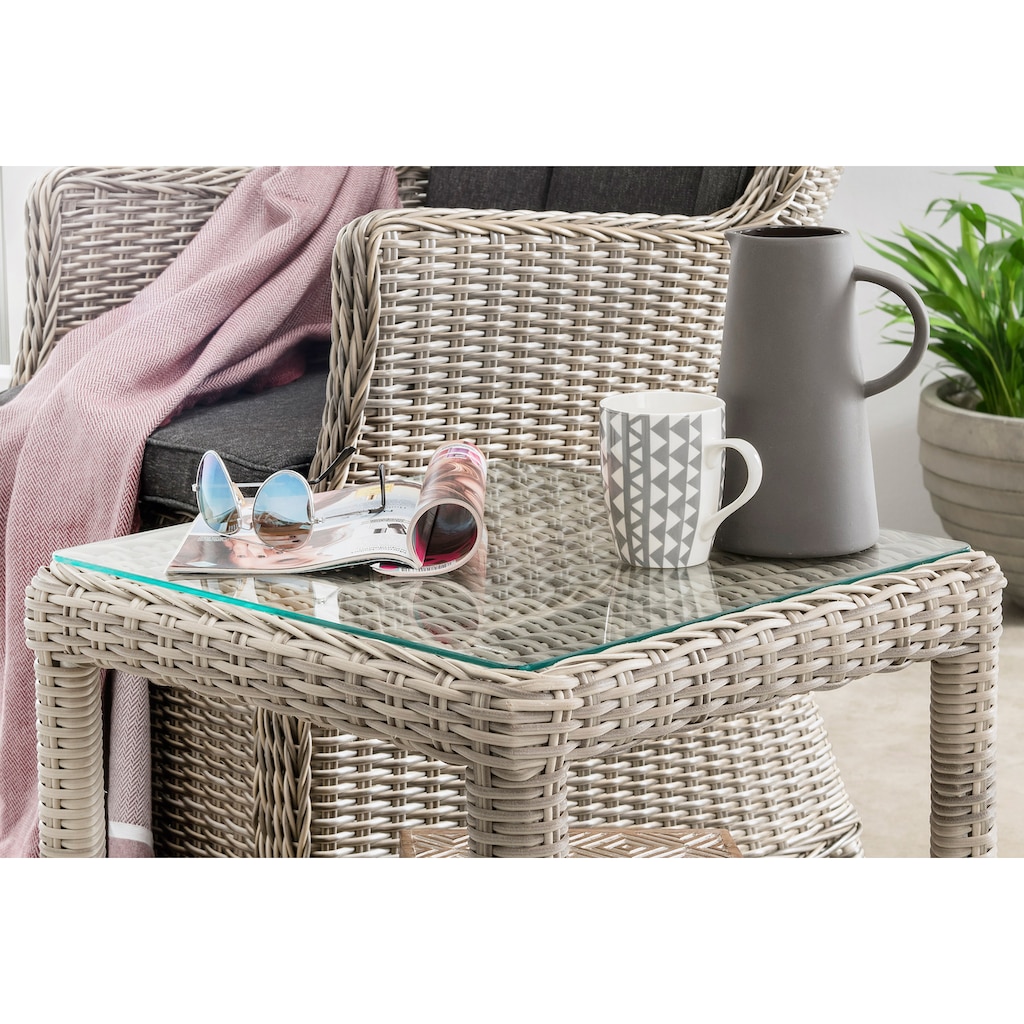 Destiny Gartenlounge-Set »CASA MERANO«, (Set, 4 tlg.), Polyrattan, Sessel verstellbar, mit Beistelltisch 46x47x50cm