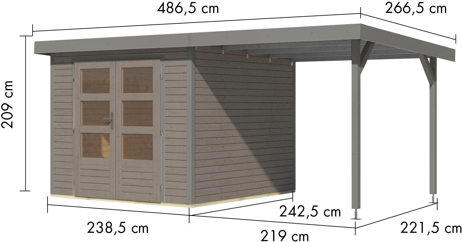 Karibu Gartenhaus »Jupiter 3,5«, in verschiedenen Farben, mit Anbaudach 2,35 m breit
