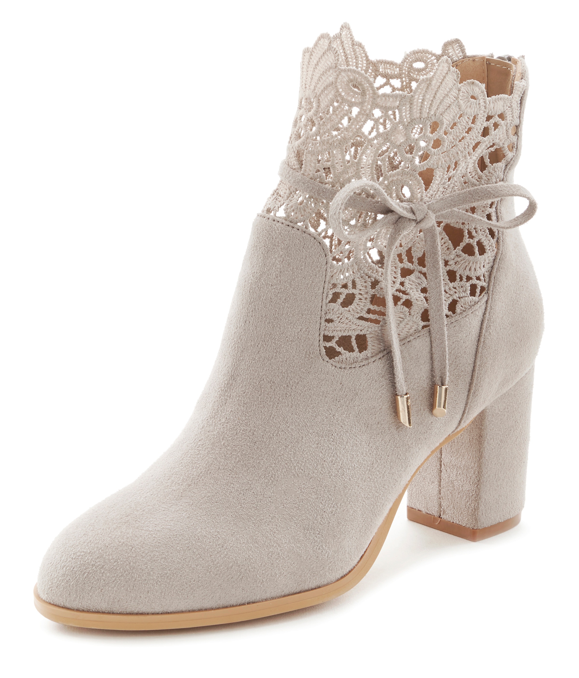High-Heel-Stiefelette LASCANA "Sommerstiefelette", Damen, Gr. 40, grau, Obermaterial: 100% Textilmaterial. Decksohle: 100% Lederimitat. Futter: 100% Textilmaterial. Laufsohle: 100% Synthetik, unifarben, Schuhe, mit modischer Spitze und bequemen Blockabsat 2