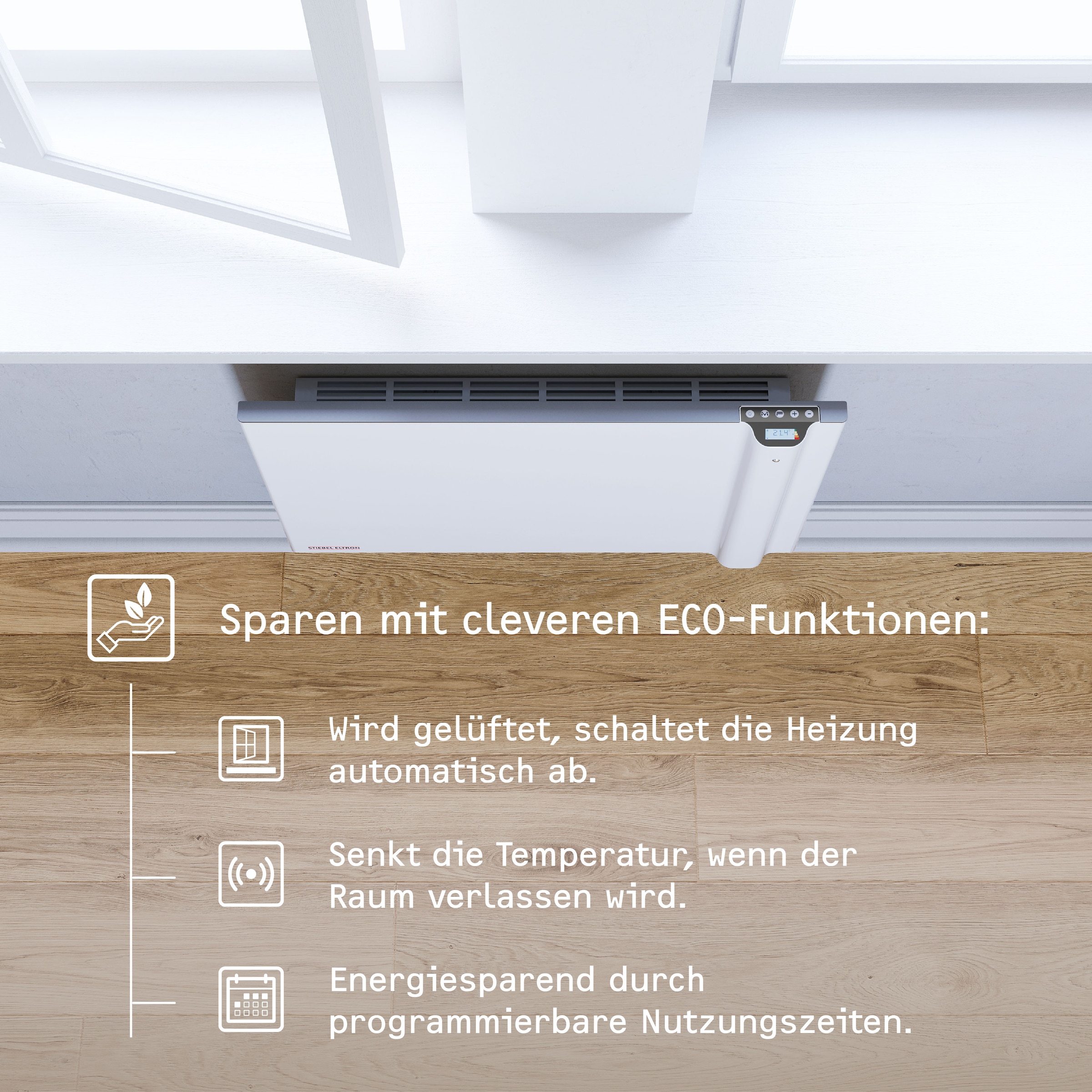 STIEBEL ELTRON Konvektor »»CND 100«, Duo Wandkonvektor, Elektroheizung energiesparend, 1,0 kW«, für ca. 12 m², LCD-Display, Wochentimer, ohne Stecker, Festanschluss