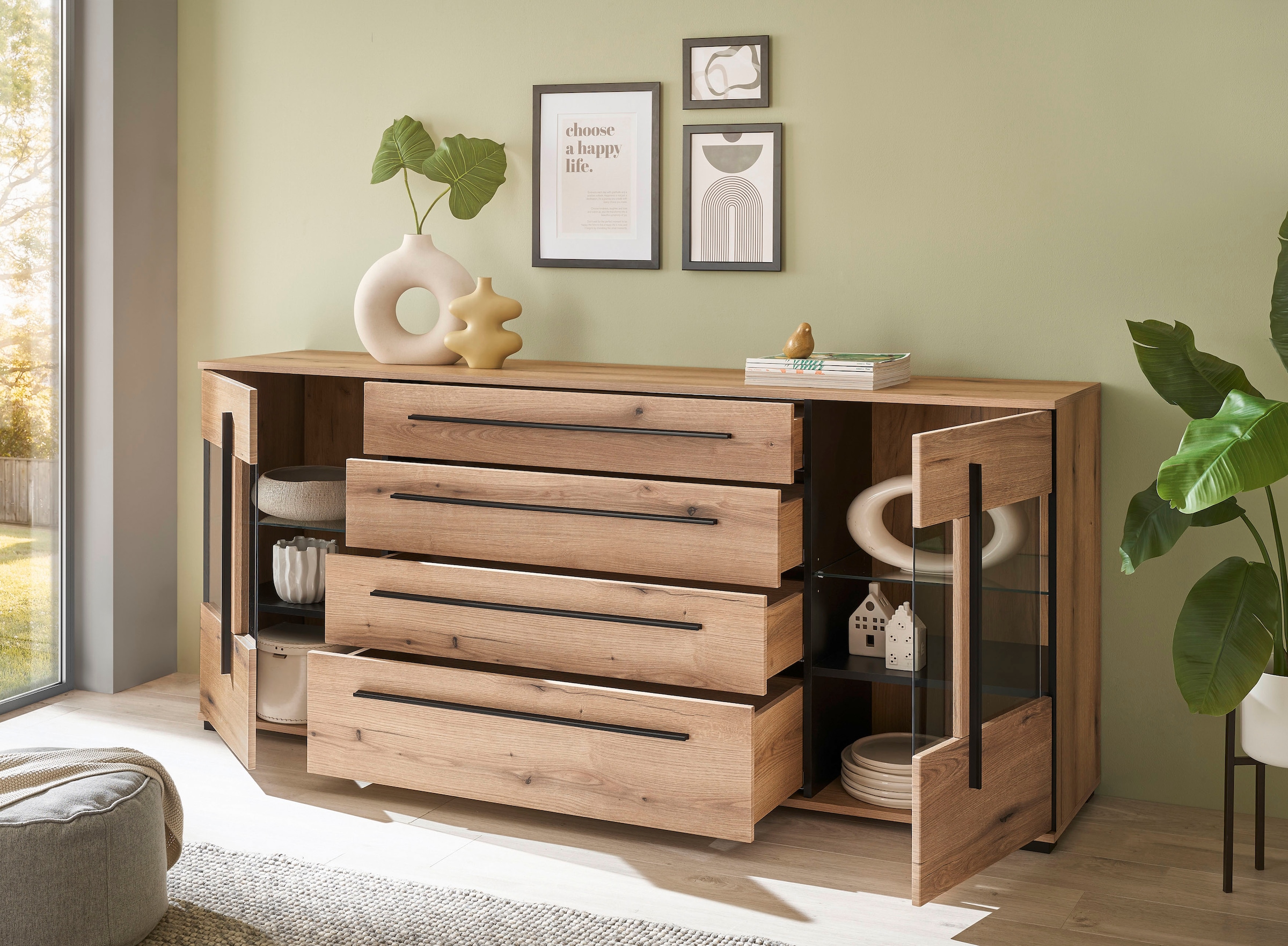 INOSIGN Sideboard »Cantara, moderner Schrank, Kommode in Eiche Evoke oder weiß«, schwarze Stangengriffe, ausreichend Stauraum, vielseitig einsetzbar