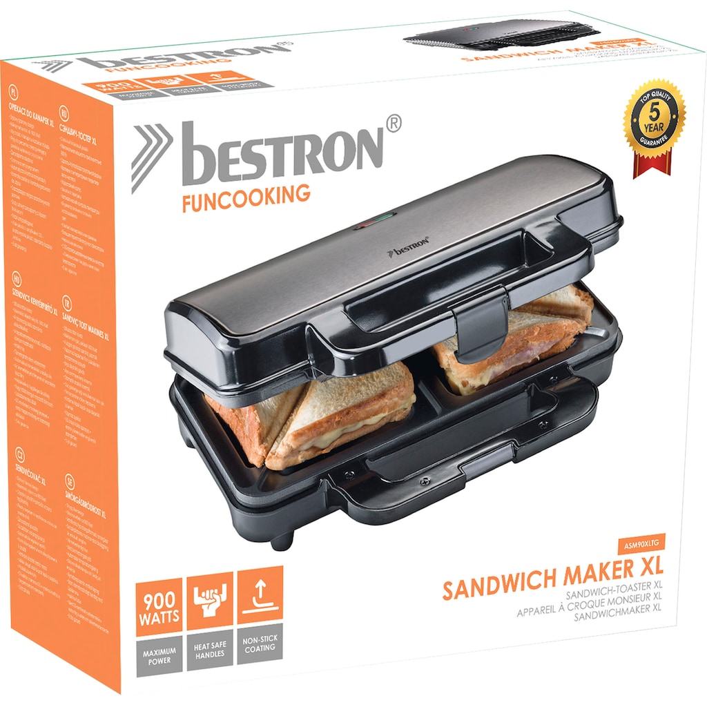 bestron Sandwichmaker »ASM90XLTG, XL für 2 Sandwiches, Antihaftbeschichtetet«, 900 W