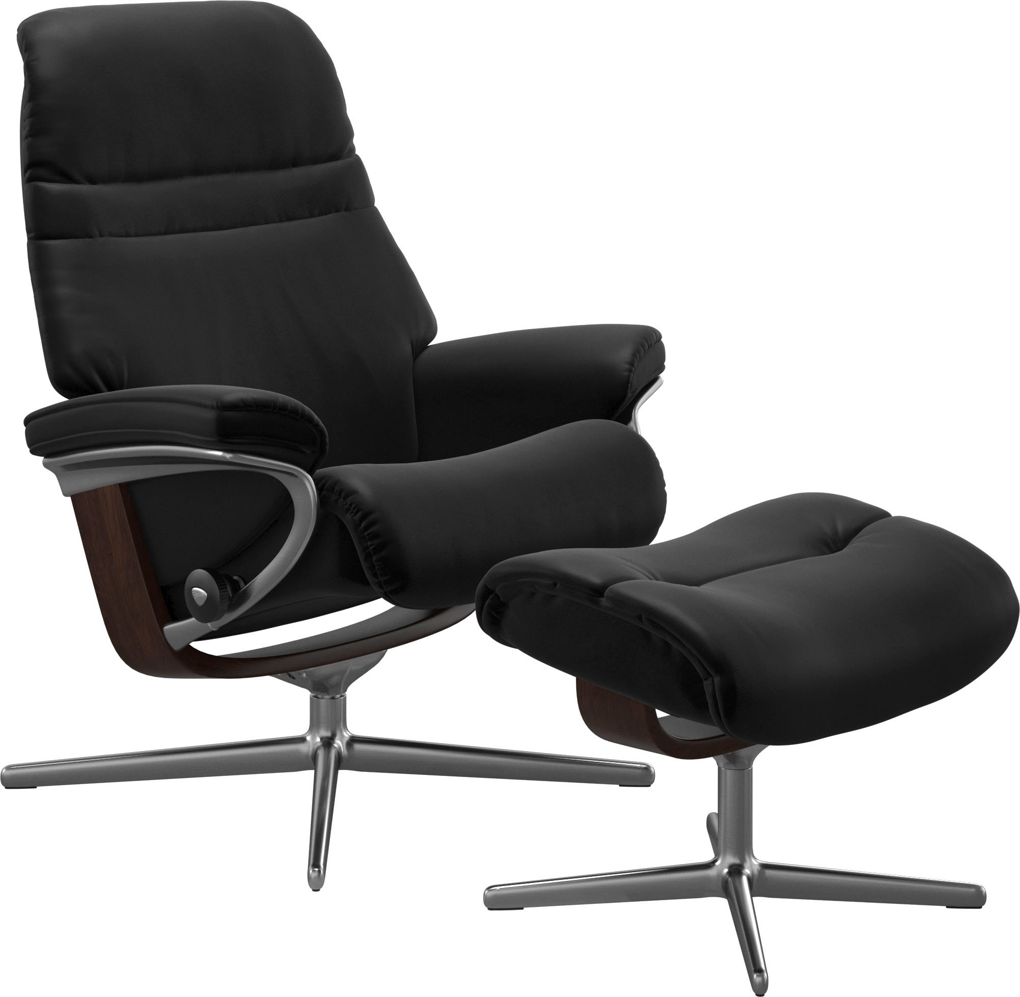 Stressless Relaxsessel "Sunrise" Set, Relaxsessel mit Hocker, mit Hocker, mit Cross Base, Größe S, M & L, Holzakzent Braun