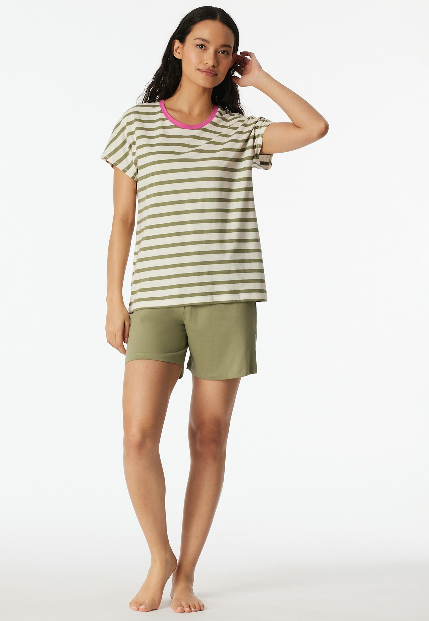Schiesser Shorty »Casual Essentials« 2 mit unifarbenem Shirt und gestreifter Hose