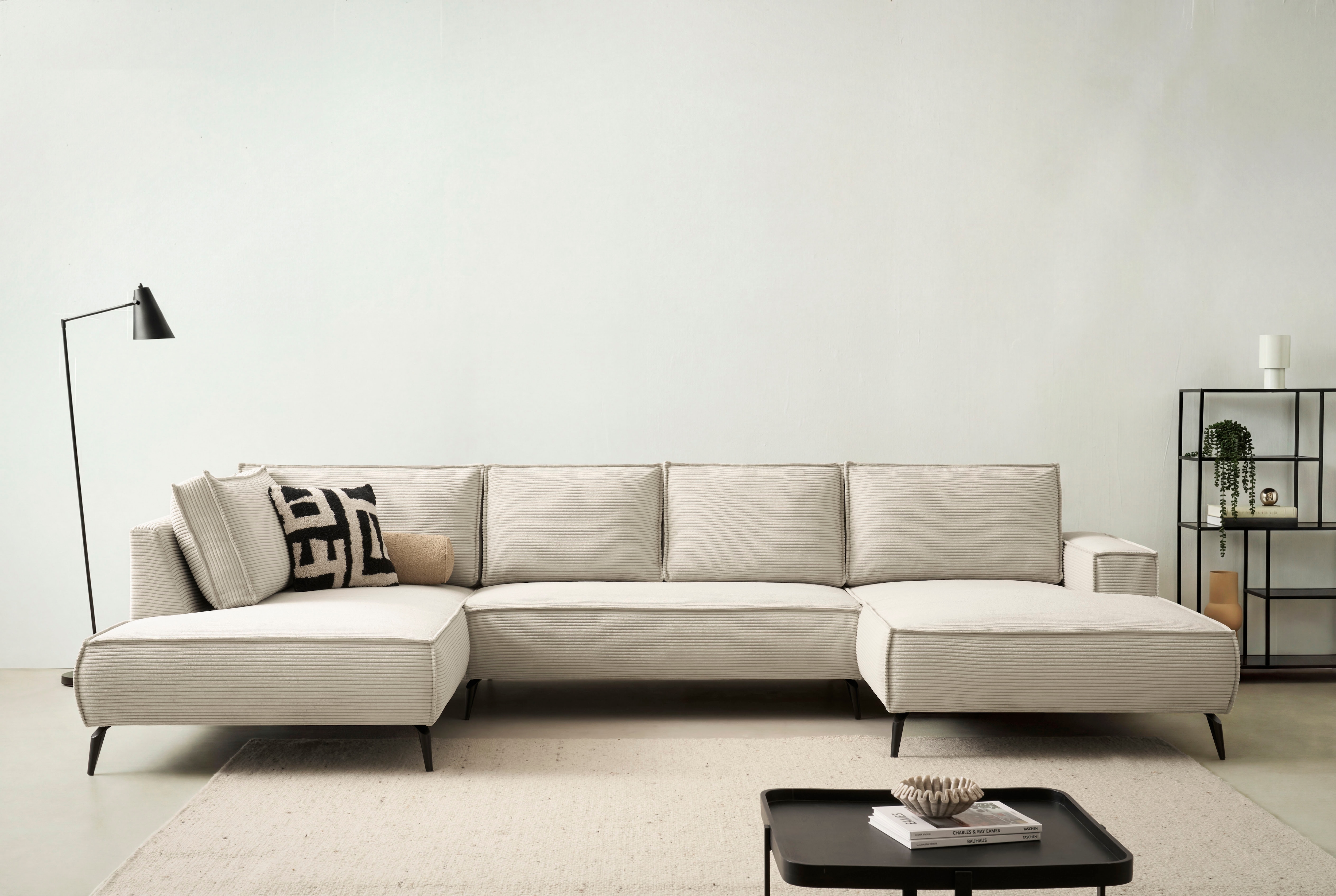 OTTO home Wohnlandschaft "TVINNU Cord, 354 cm" Recamiere rechts/links, schwarze Metallfüße, bequeme Sitz-/Liegefläche