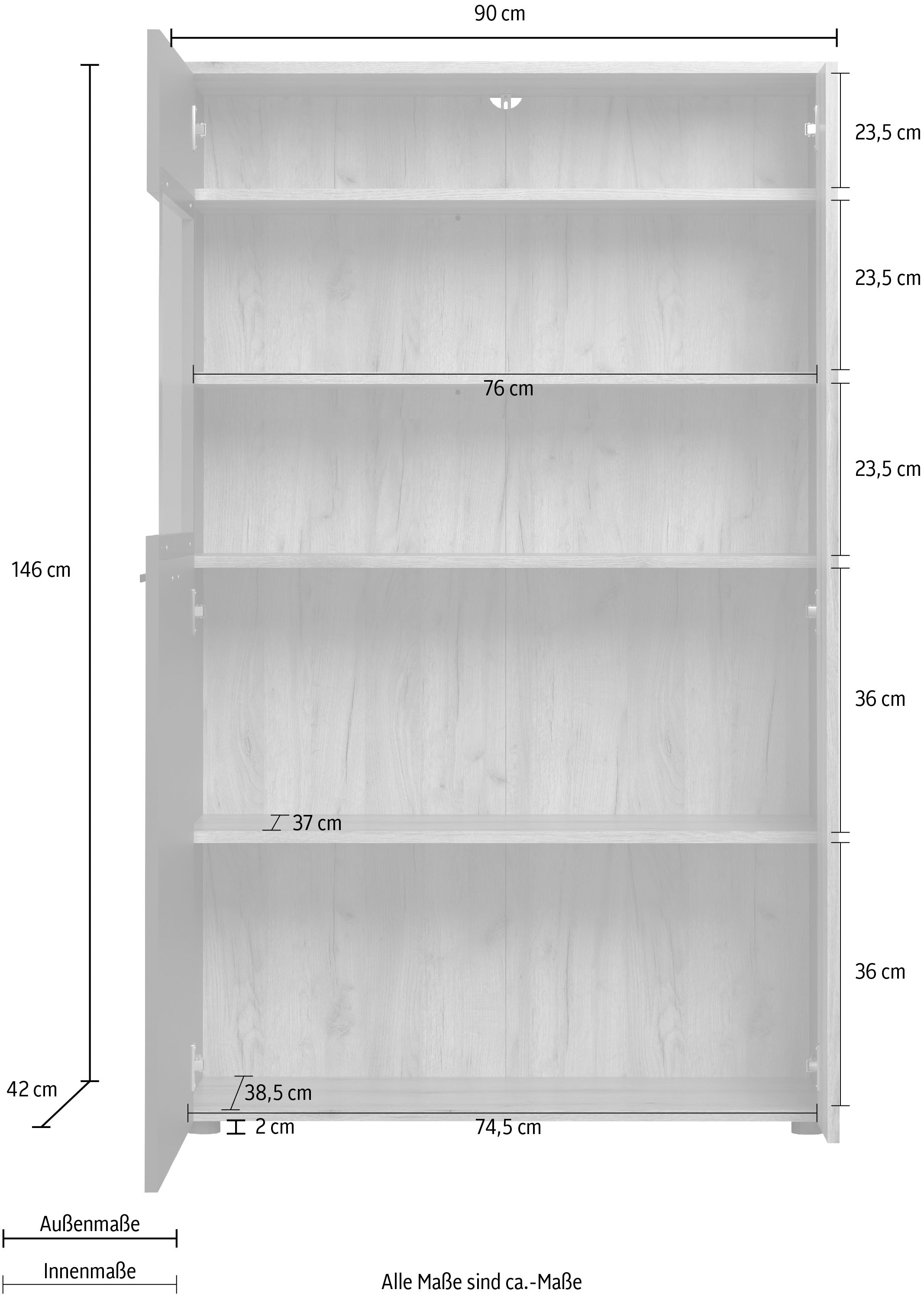 Home affaire Highboard »Estepona« 1 Stk. tlg. Highboard mit 2 Türen - (B/T/H) 90/42/146 cm