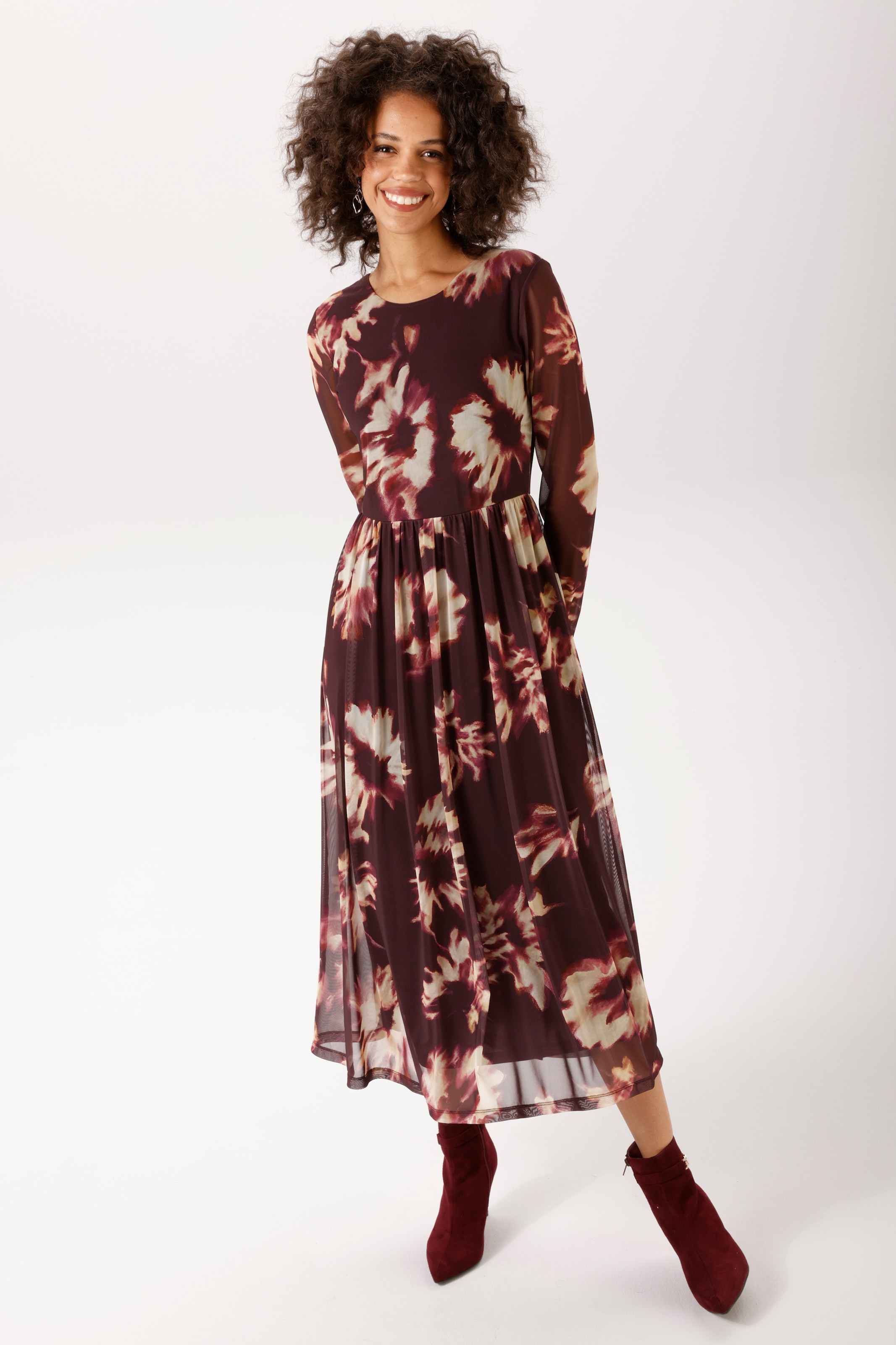 Aniston CASUAL Midikleid mit grafischen Batik-Blüten bedruckt - NEUE KOLLEKTION