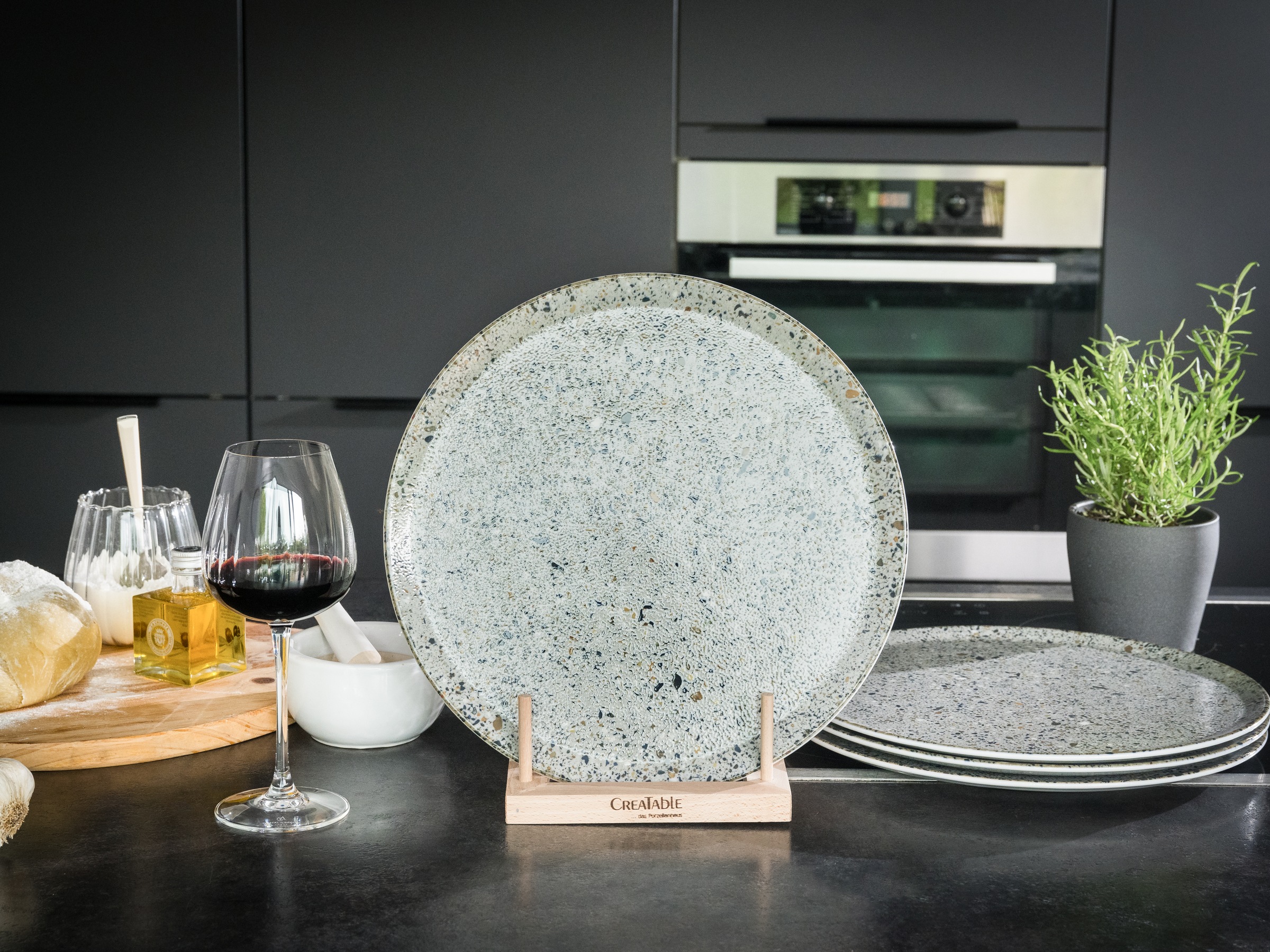 CreaTable Pizzateller »Stone Collection Genua, Teller-Set, 4-tlg.« Italienische Eleganz, Vielseitig einsetzbar