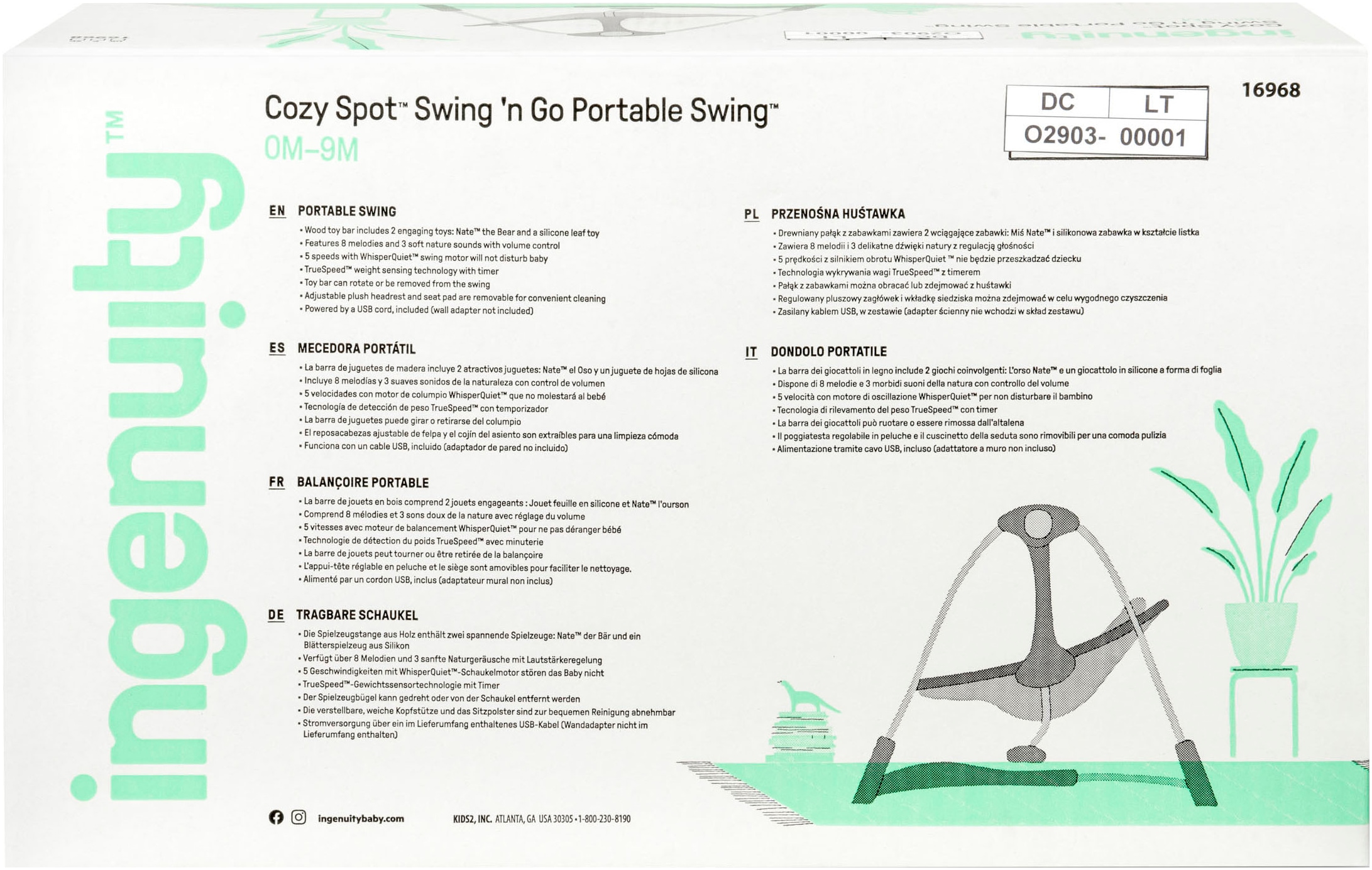 ingenuity Babywippe »Cozy Spot Swing 'n Go Portable Swing«, bis 9 kg, mit Sound-Effekt