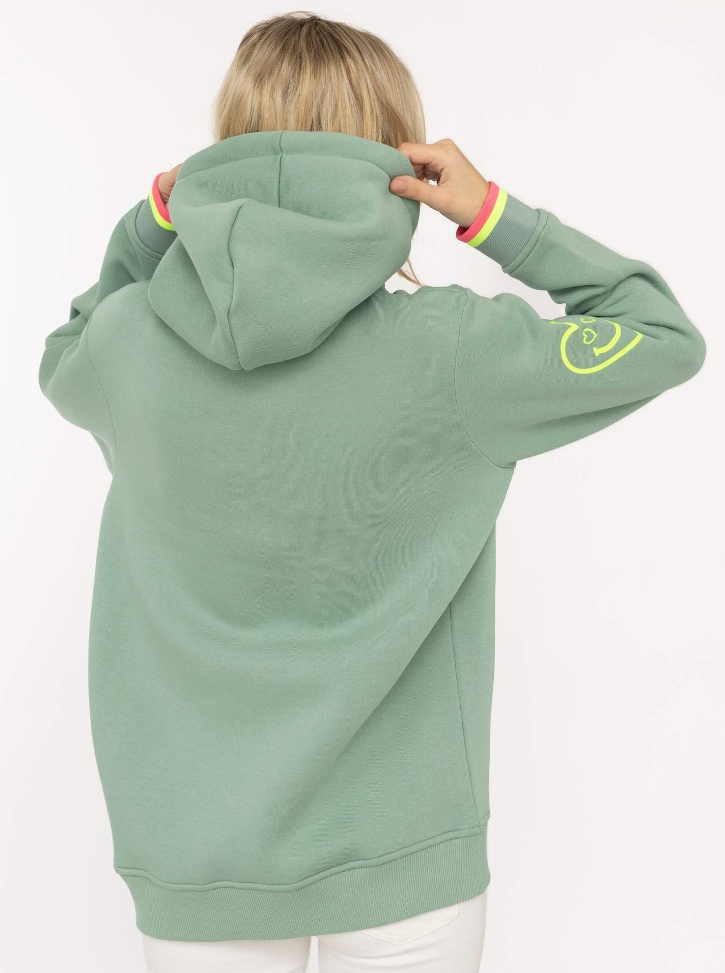 Zwillingsherz Hoodie »"I'M OK"«, großer Print vorne, gestreifte Ärmelbündchen, Herz Stickerei am Arm
