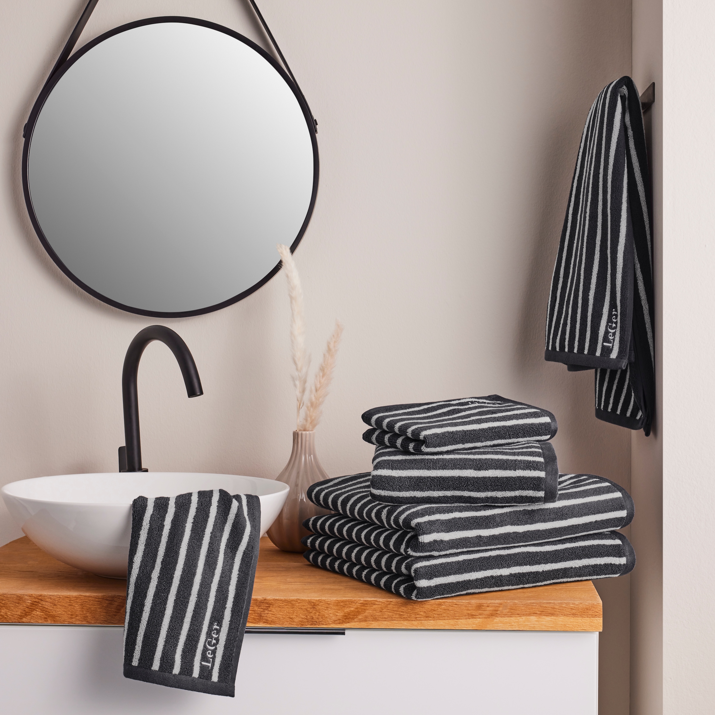 LeGer Home by Lena Gercke Handtuch Set »Tamsin, Duschtücher, Handtücher, Gästetücher, Premium 500 gr/m²«, Set, 6 tlg., Frottier, Handtücher mit Logostikerei, 100% Baumwolle, gestreift, weich