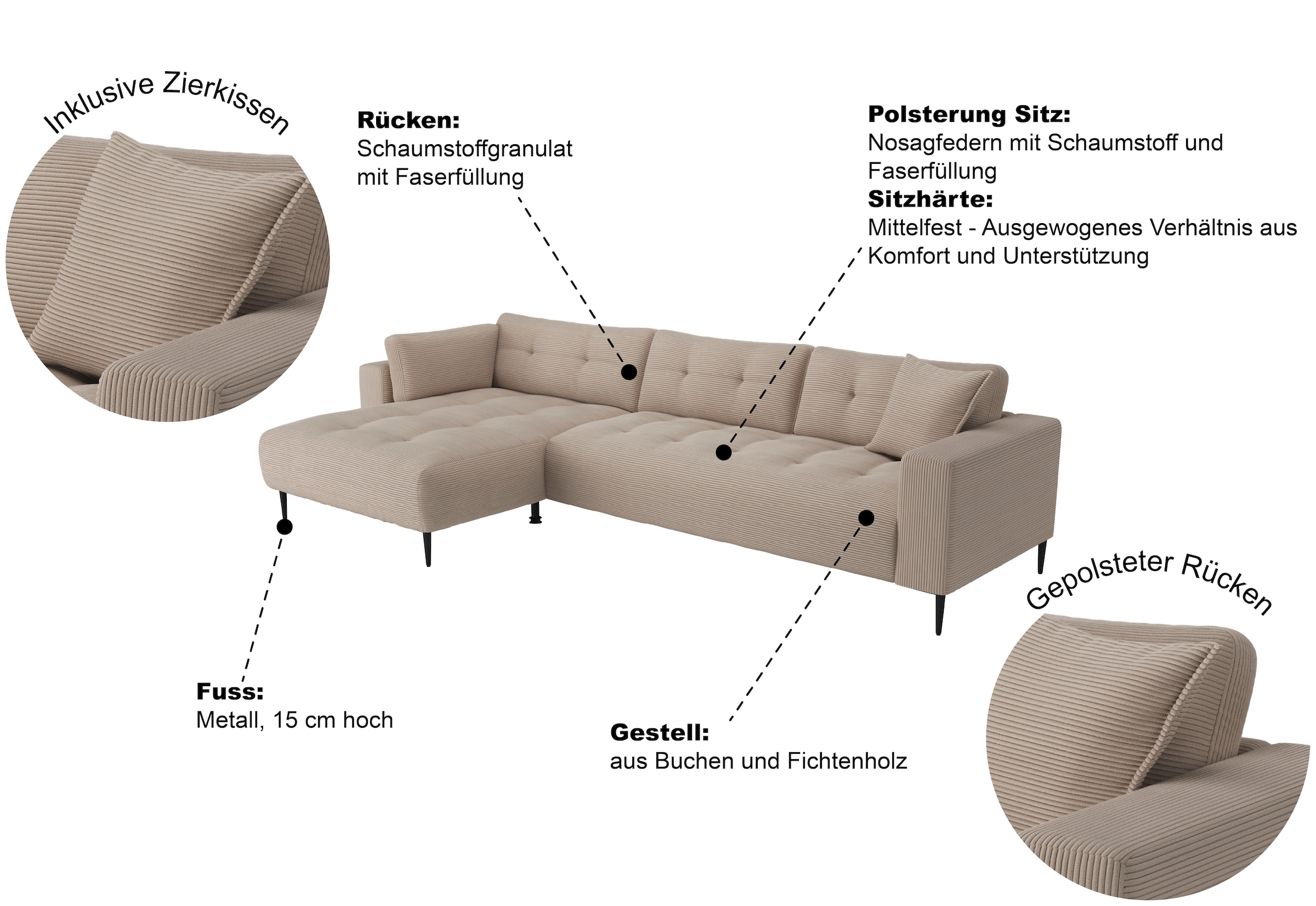 Trends by HG Ecksofa »Leo, B: 309, in Cord und Chenille«
