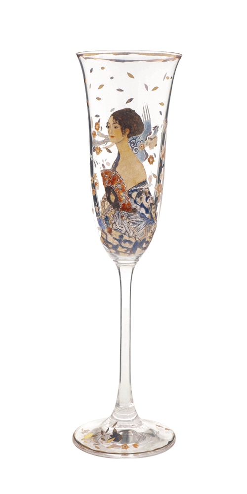 Sektglas GOEBEL, B:6cm H:24cm, bunt, Glas, Trinkgefäße, "Gustav Klimt - Dame mit Fächer", Füllmenge 0,1l