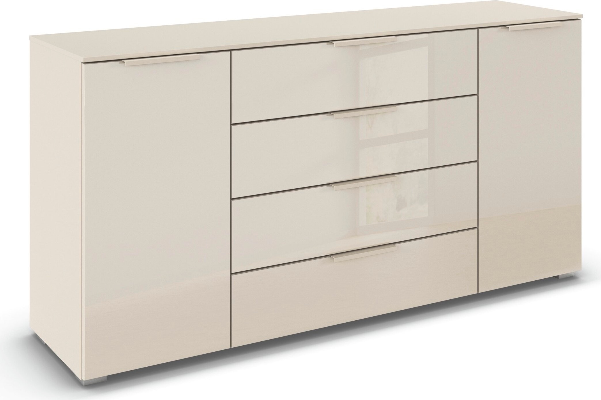 rauch Kombikommode "Sideboard Schubkommode Kommode MONTCLAR Front Dekor/Hochglanz/Glas" Breite 160 / Höhe 81 cm, 2 Einlegeböden, inkl. Soft-Close-Funktion, 2-türig, 4 geräumige Schubladen, viele Griffvarianten MADE IN GERMANY