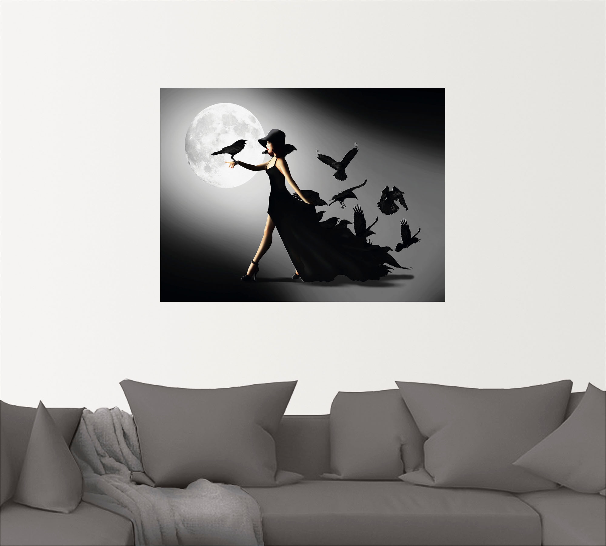 Artland Wandbild "Die Frau mit den Raben", Animal Fantasy, (1 St.), als Alu günstig online kaufen