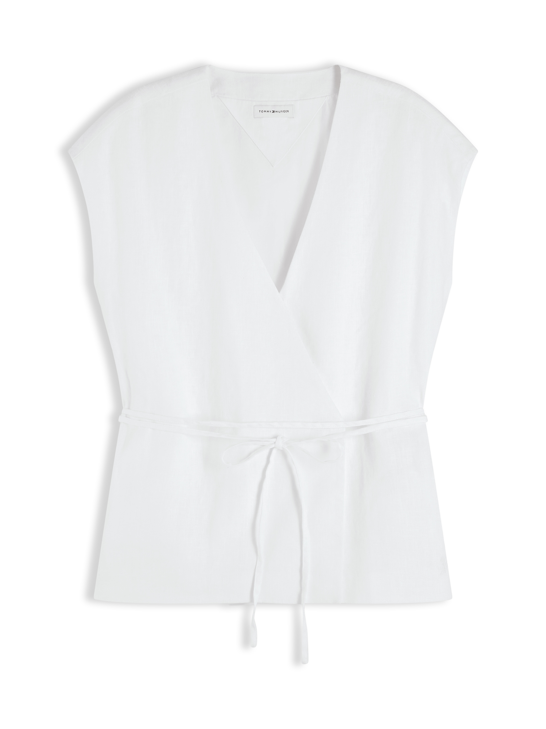 Tommy Hilfiger Wickelbluse »ESS LINEN WRAP TIE NS VEST« Materialmix, Bindeband