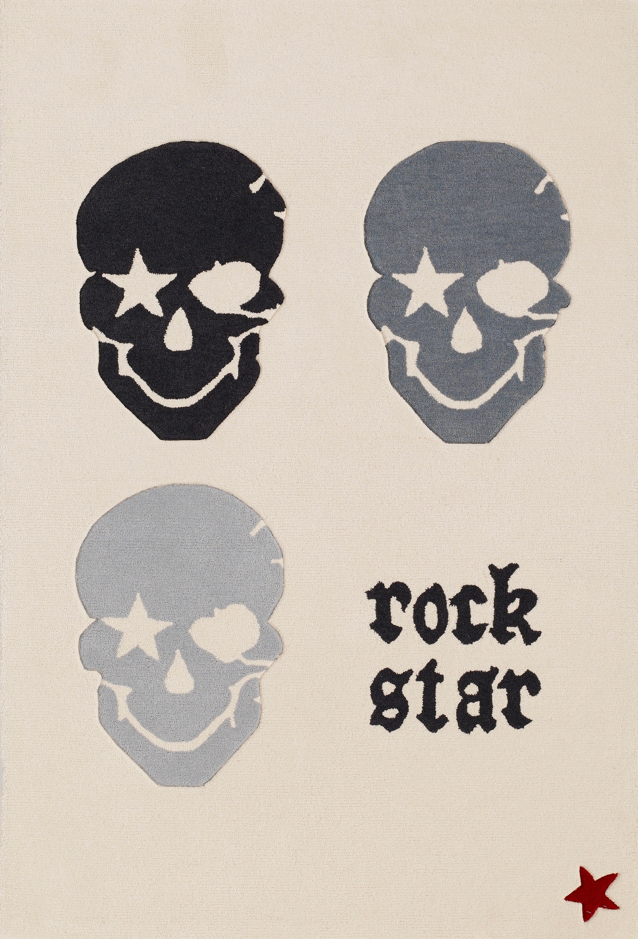 Rock STAR Baby Kinderteppich »RN2383-2«, rechteckig, handgearbeiteter Konturenschnitt, 80% Wollanteil, Motiv Totenkopf