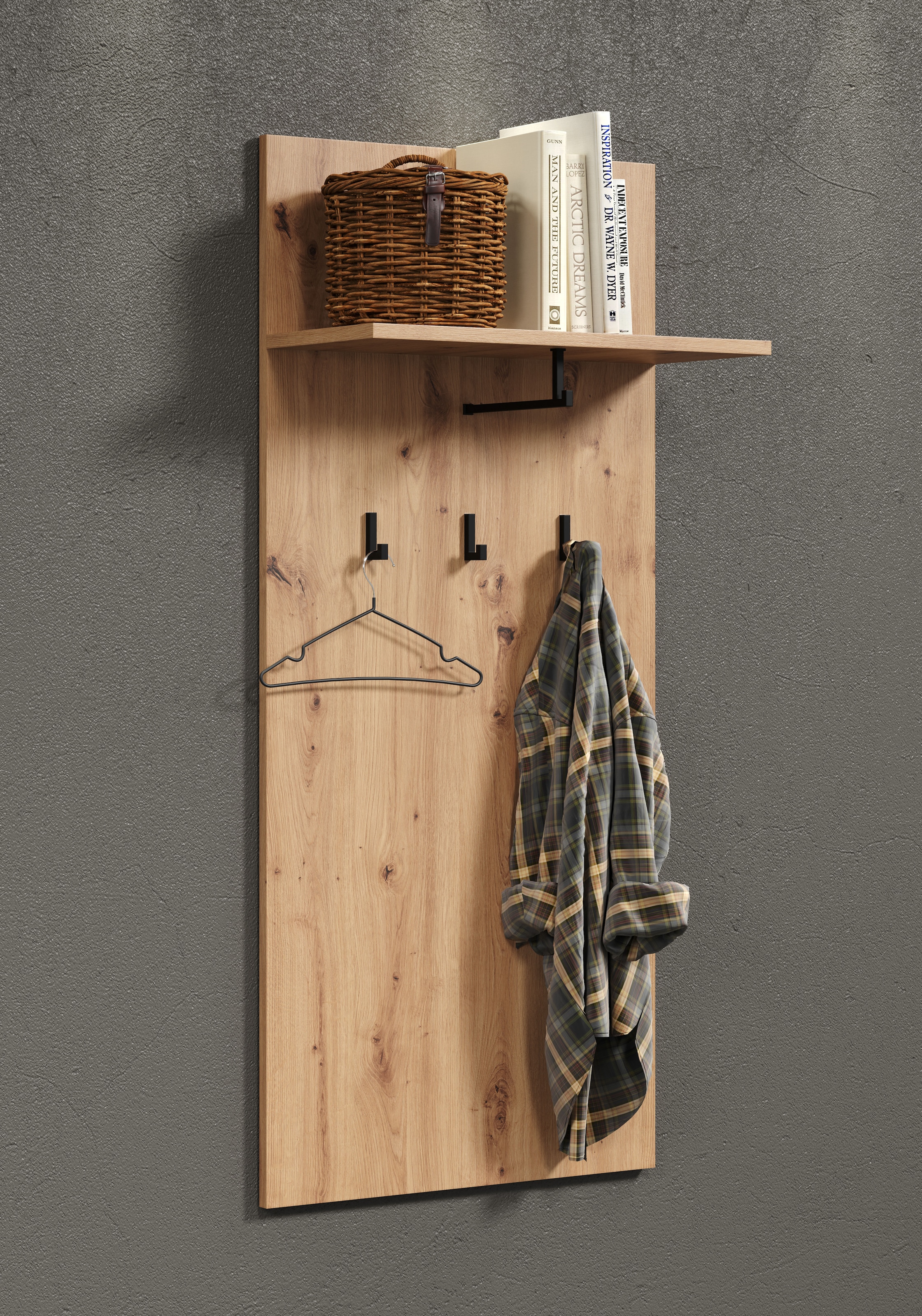 Places of Style Garderobenpaneel »Tarragona«, (1 St.), Wandgarderobe mit praktischer Ablage und 3 Haken - 63/30/139 cm