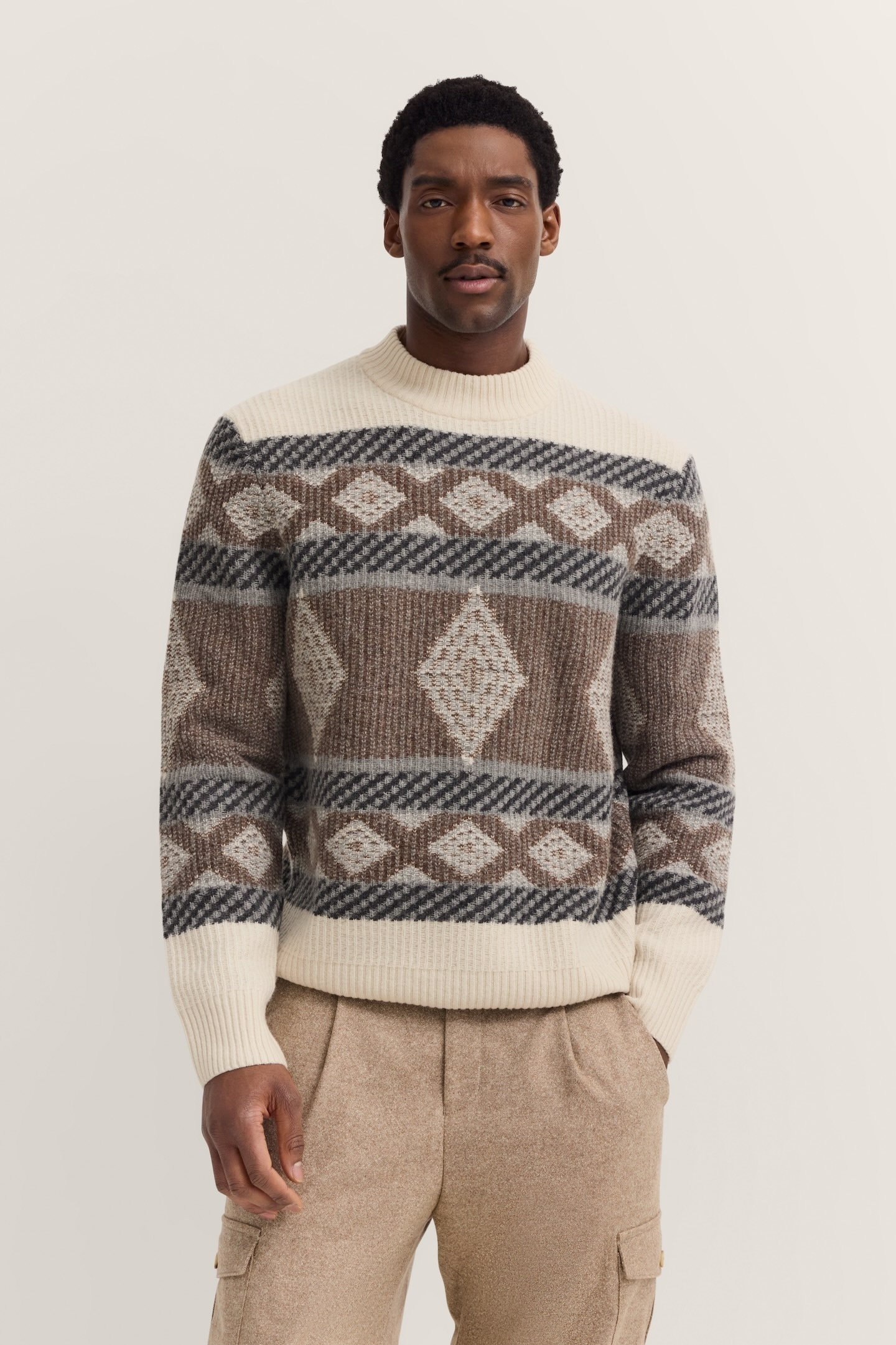 bugatti Norwegerpullover "Regular Fit" mit Stehkragen & Fair-Isle günstig online kaufen