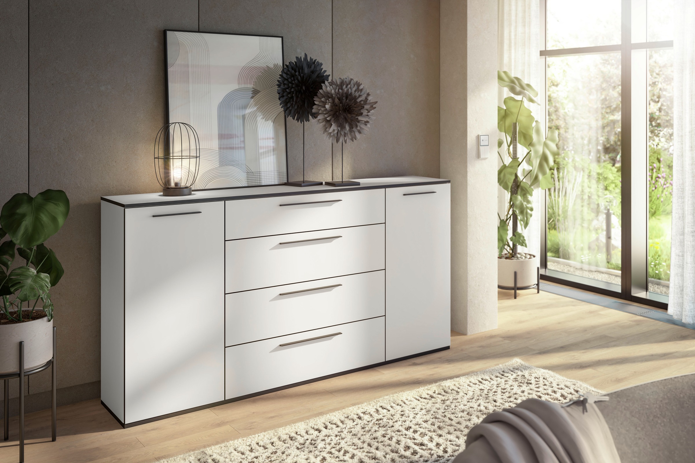 Manjana Möbel Kommode »mit Schwarz matten Metallgriffen in verschiedenen Ausführungen« mit Soft-Close-Funktion, mit variabel einsetzbaren Einlegeböden