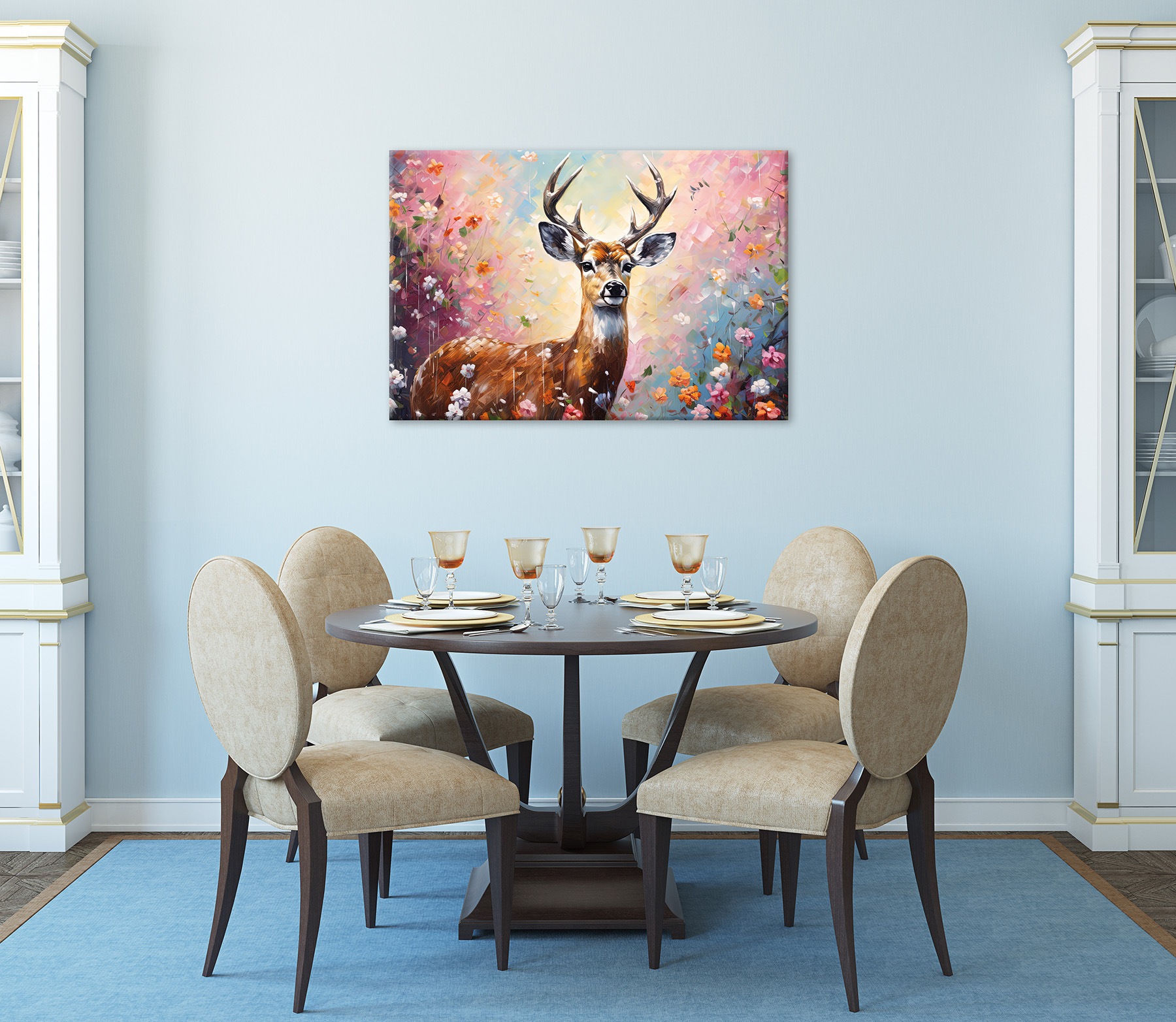 Bönninghoff Leinwandbild »Wandbild HIRSCH IN BLUMEN 60x90 cm – Leinwandbild Keilrahmen Deko« Blumen | Hirsch | Wildtiere 1 Stk. tlg. auf Keilrahmen gespannt