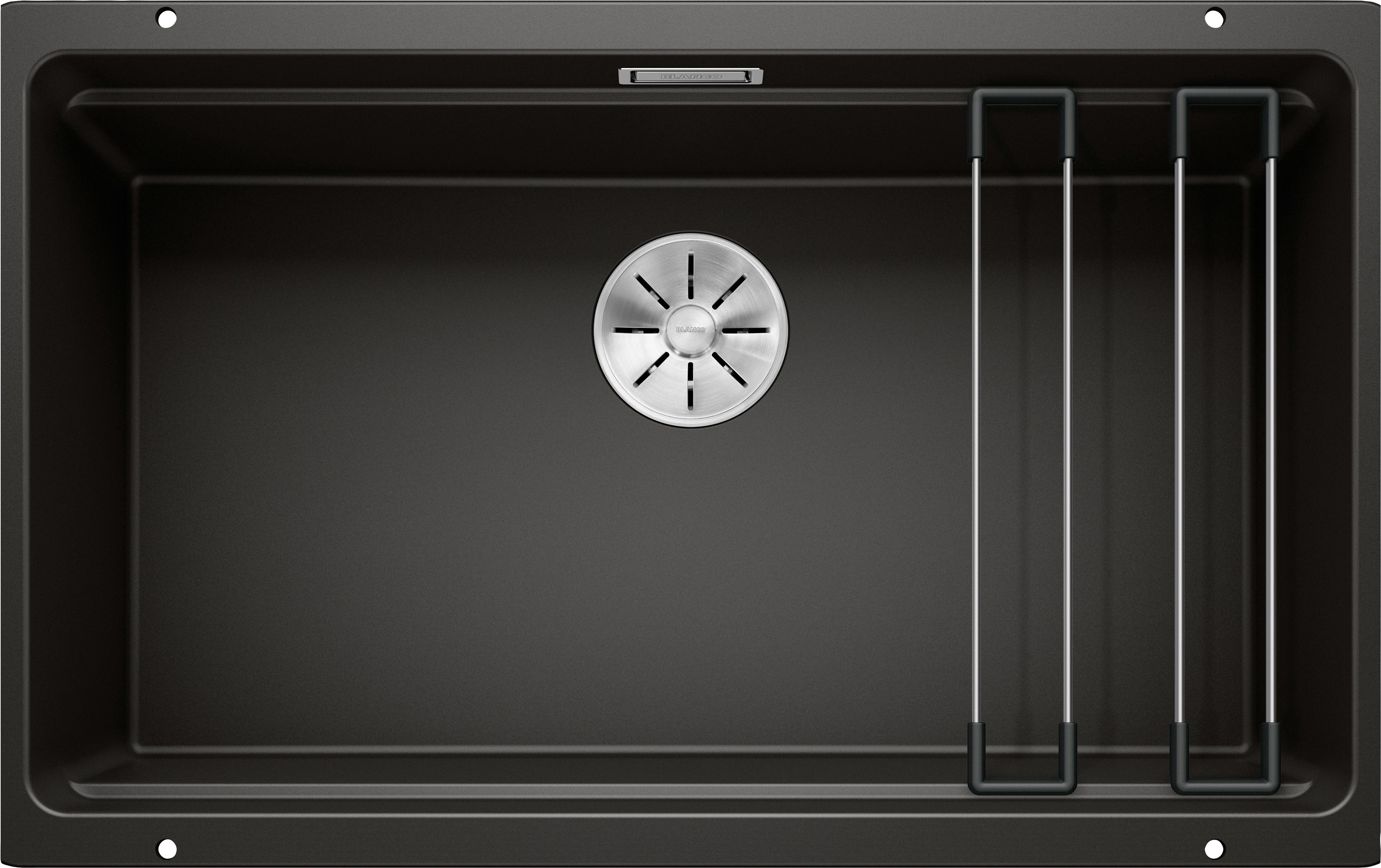 Granitspüle BLANCO, B:46cm H:21cm T:73cm, schwarz, Verbundwerkstoff, Küchenspülen, "ETAGON 700-U", zum wechselseitigen Einbau geeignet, inklusive 2