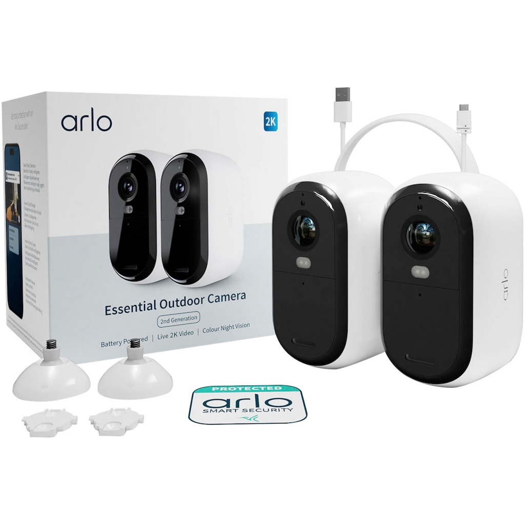 ARLO Smart Home Kamera »ESSENTIAL 2K Outdoor Kamera 2-Pack«, Außenbereich-Innenbereich