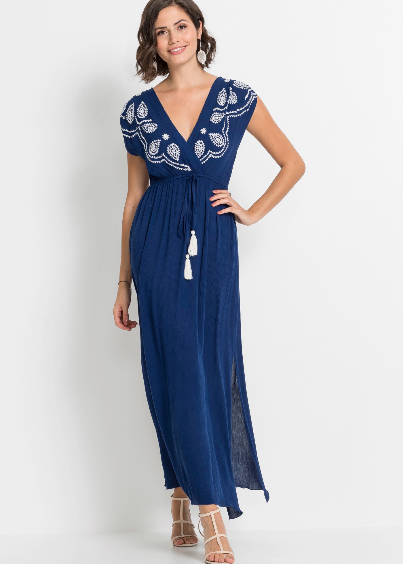 bonprix Maxikleid ärmelloses Design, mit Verzierung und Bindeband, Loose Fit
