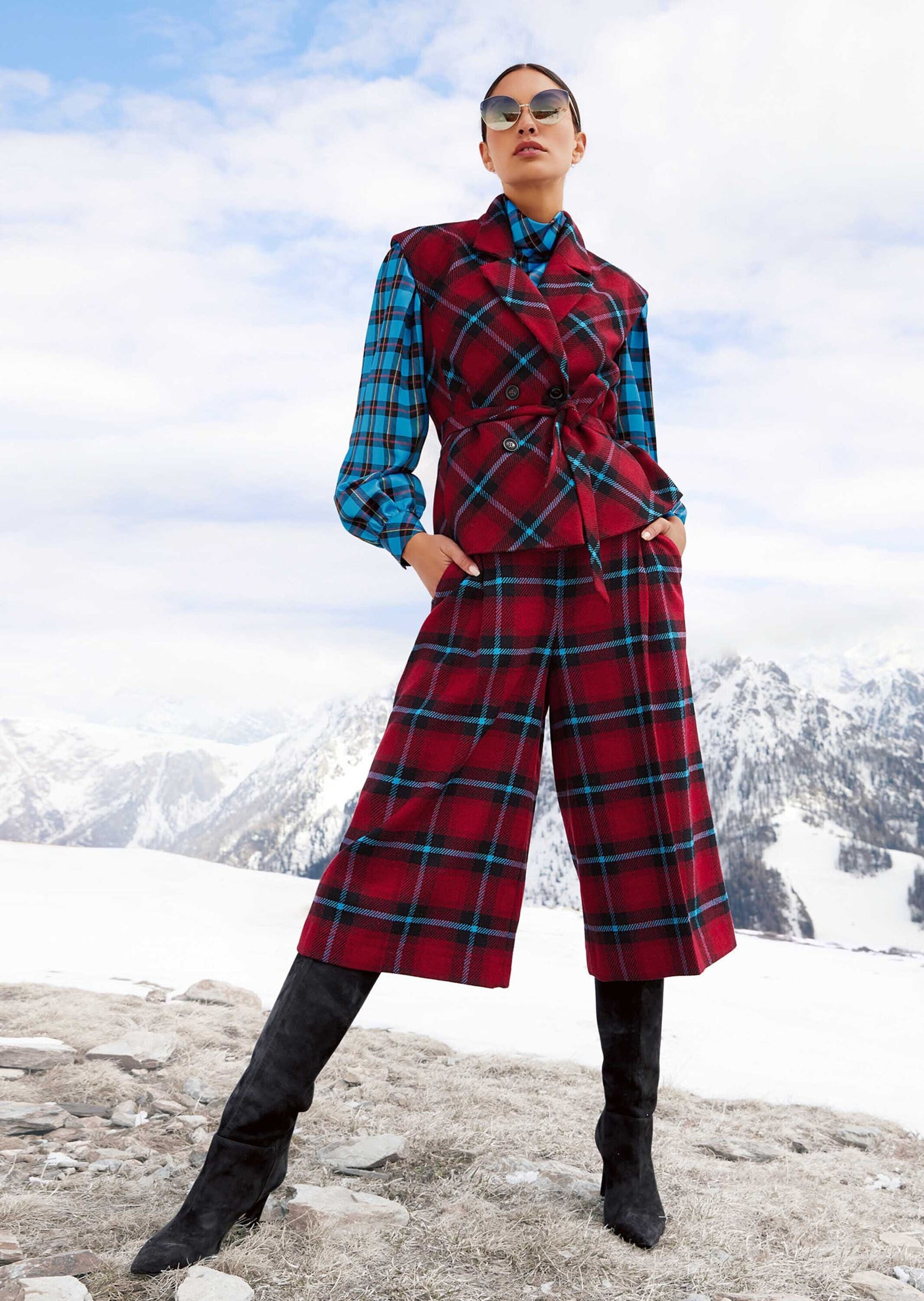 MADELEINE Langarmbluse »Bluse Karobluse mit Stehkragen«