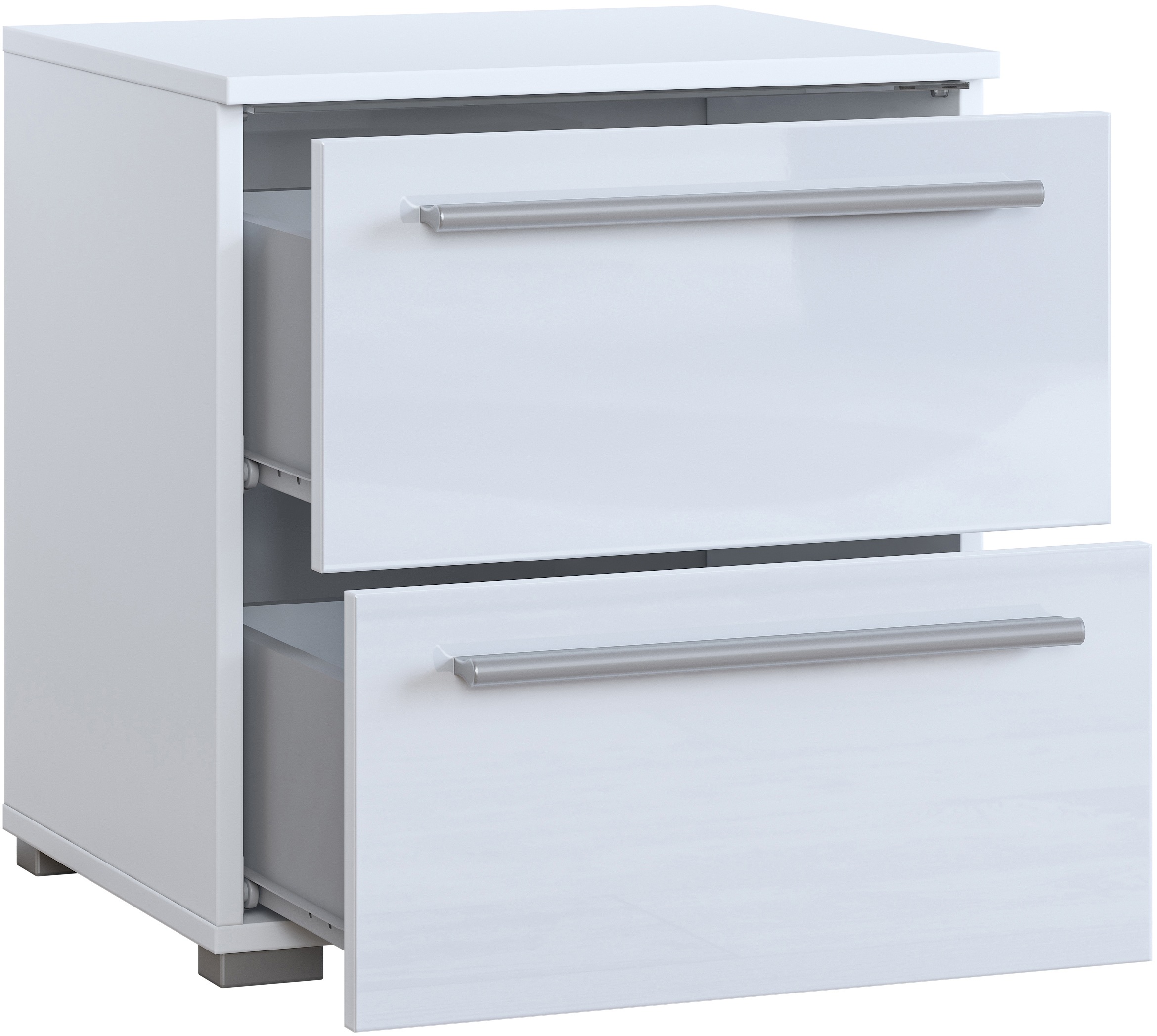INOSIGN Nachtkommode »India, Stauraum in 2 Schubladen, FSC-zertifizierter Holzwerkstoff«, (in Schieferoptik oder weiß mit Hochglanzfronten, 46x50x41(BxHxT), Nachtschrank mit Beleuchtung und Fernbedienung, Made in Europe
