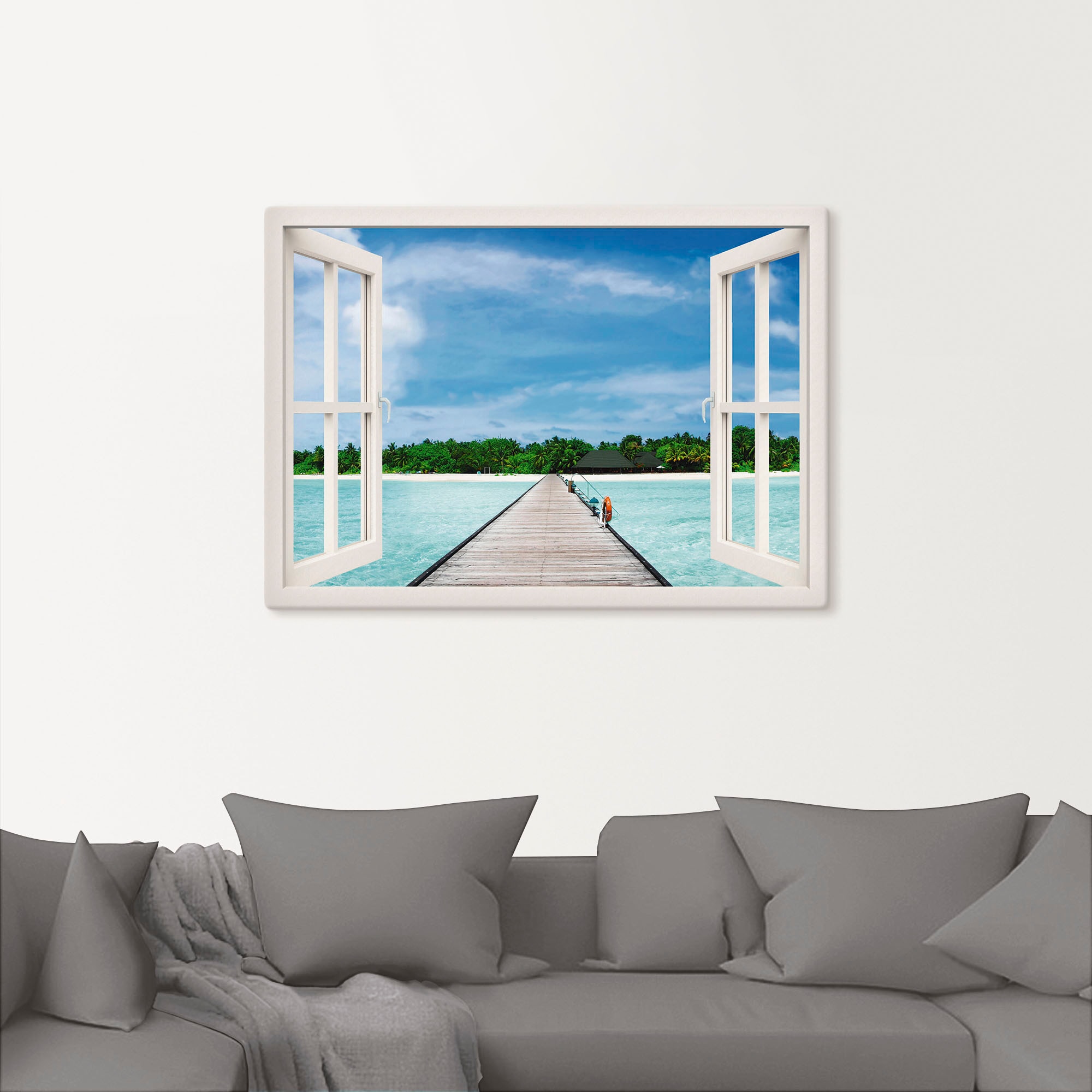 Artland Wandbild »Fensterblick maledivischen Paradies«, Fensterblick, (1 St.), als Leinwandbild, Poster, Wandaufkleber in verschied. Größen
