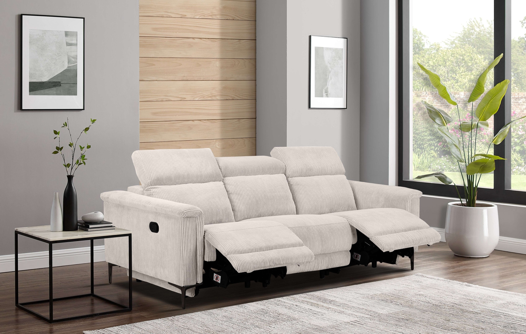 Places of Style 3-Sitzer »Lund Cord, mit manueller o. elektrischer Relaxfunktion in 2 Sitzen,«, USB-A, Kopfteilverstellung, Breite 222 cm