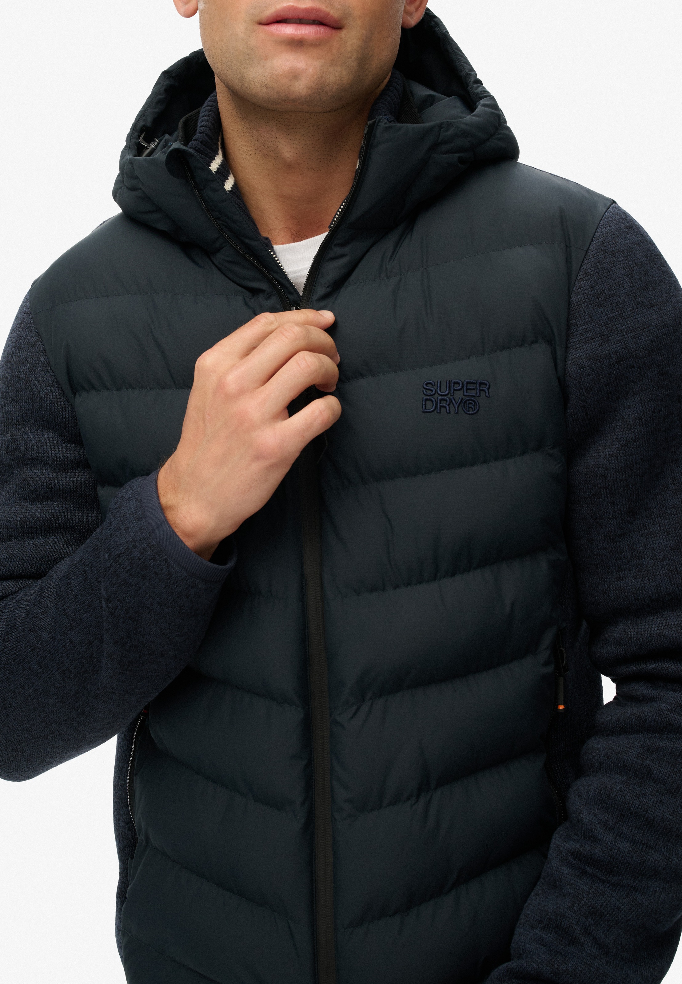 Superdry Steppjacke »HOODED STORM KNIT HYBRID JKT«, mit Kapuze