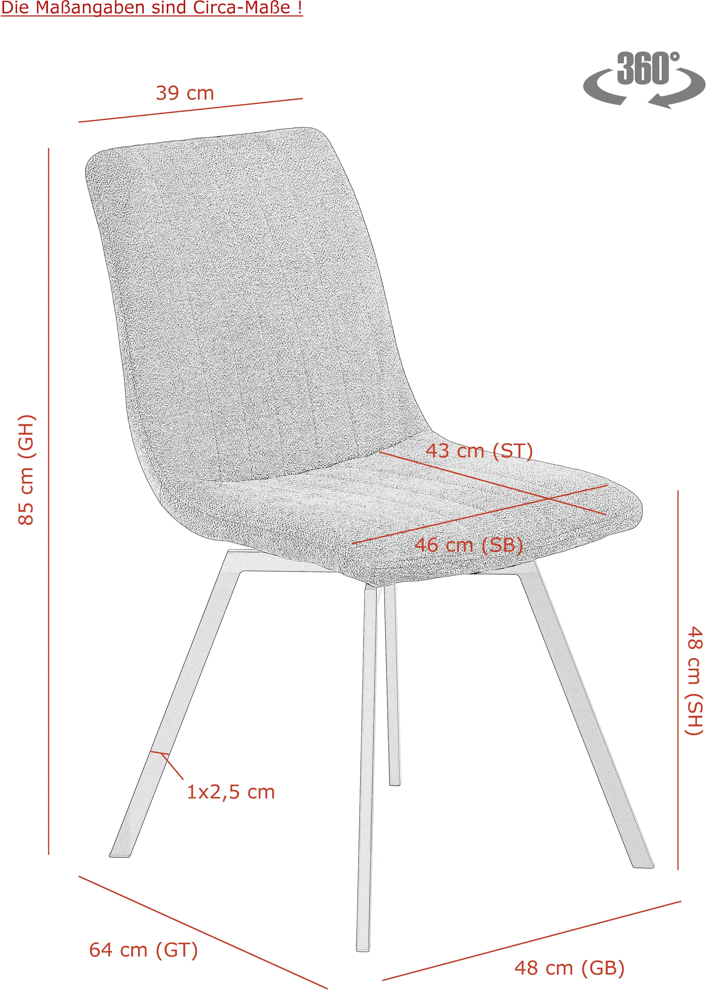 HELA Essgruppe »SAAR«, (6 tlg.), Tisch 160-200x90 cm, Einlegeplatte, X-Gestell, Stuhl 360° drehbar
