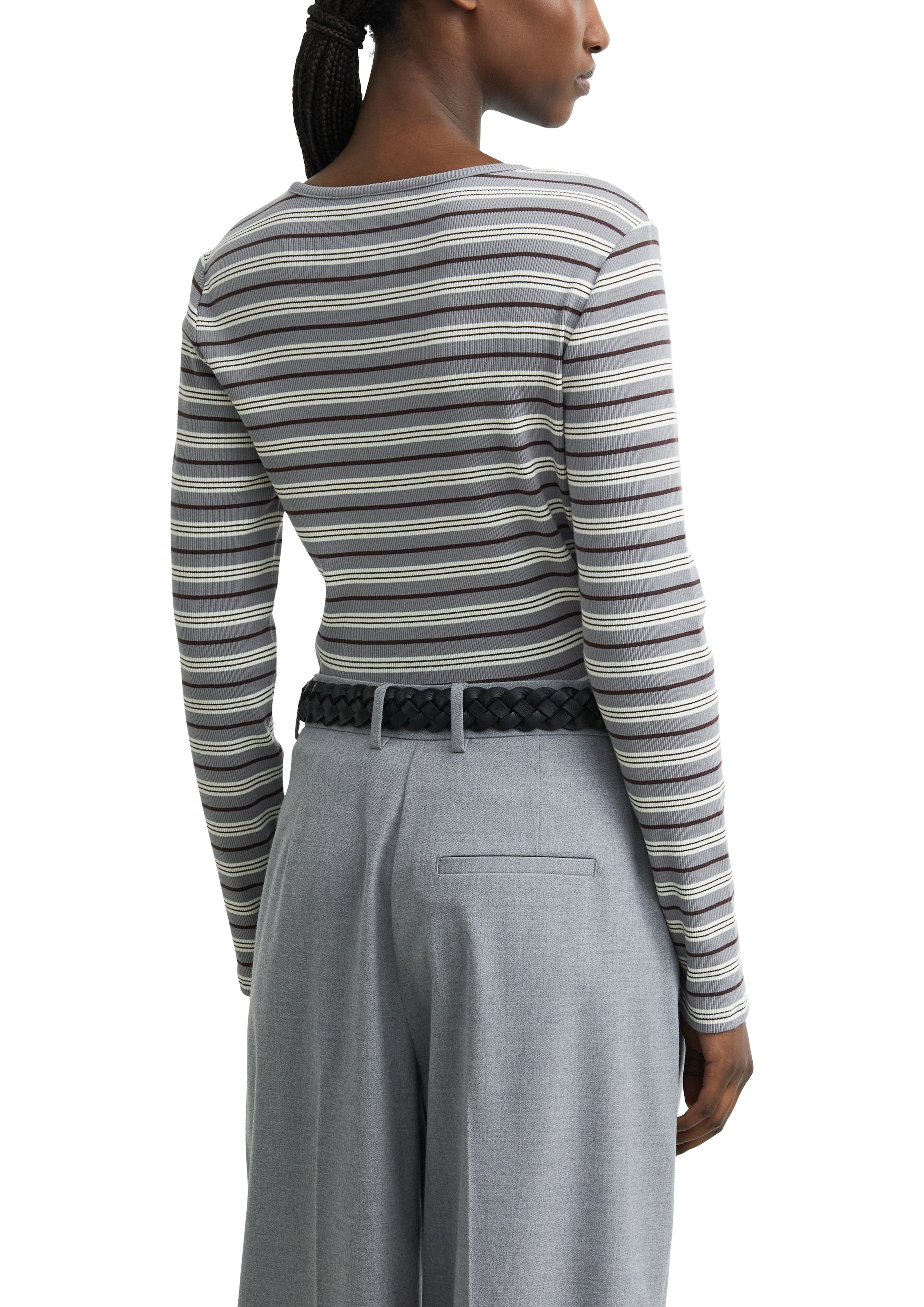 Comma Langarmshirt in Ringel-Optik / gerippt
