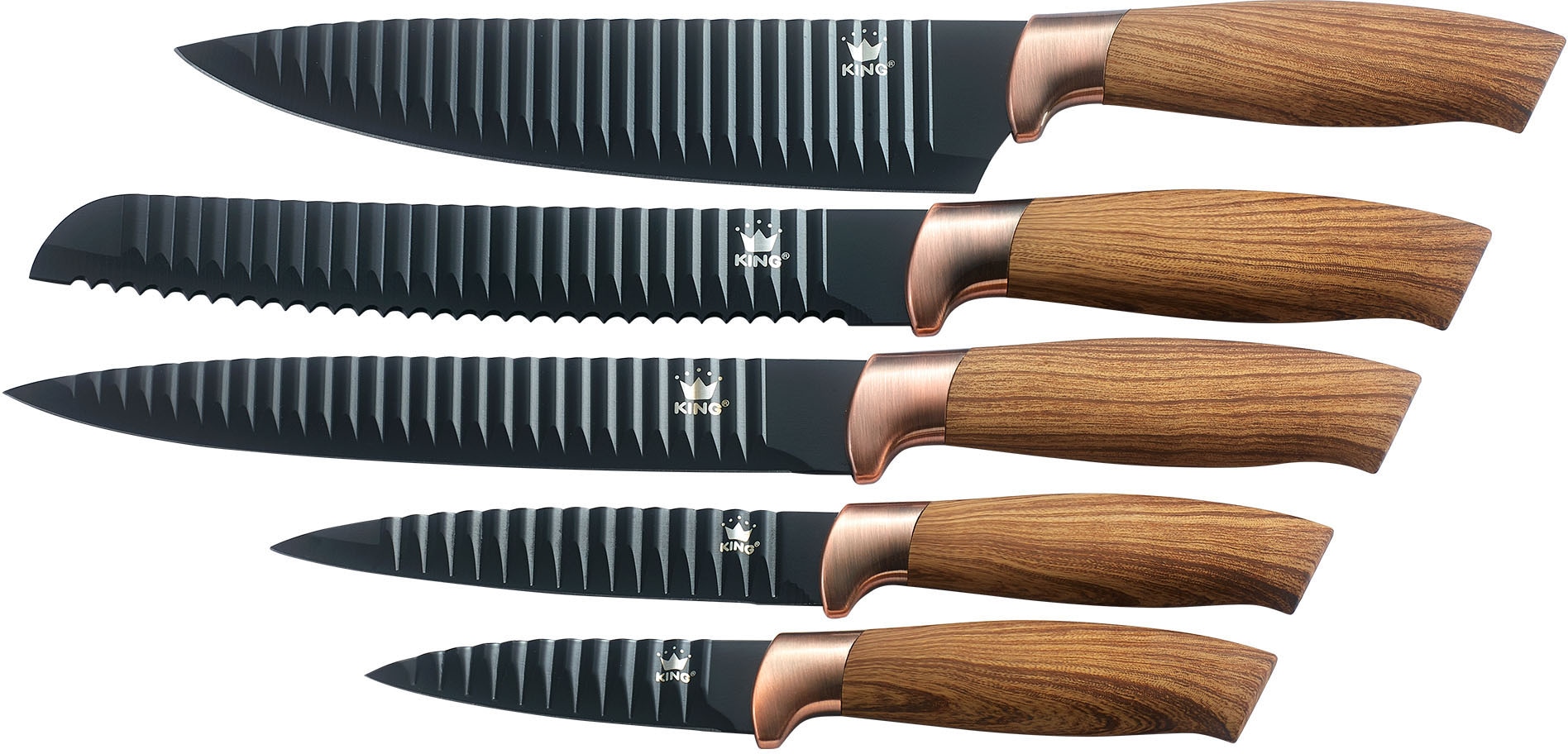 Messer-Set KING BAUR 20cm, 20cm, | kaufen im Holzoptik, (Set, Wellenschliff, tlg., »Essential«, 8.5cm), 12.5cm in 5 20cm, Griffe Geschenk-Etui 5x Messer