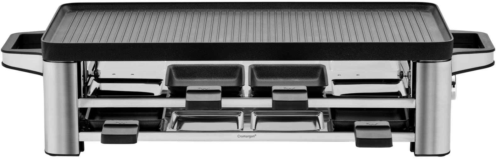 WMF Raclette »LONO, inkl. Parkebene für unbenutze Pfännchen«, 8 St. Raclettepfännchen, 1500 W, Spülmaschinengeeignete Pfannen und Spatel, antihaftbeschichtete Platte